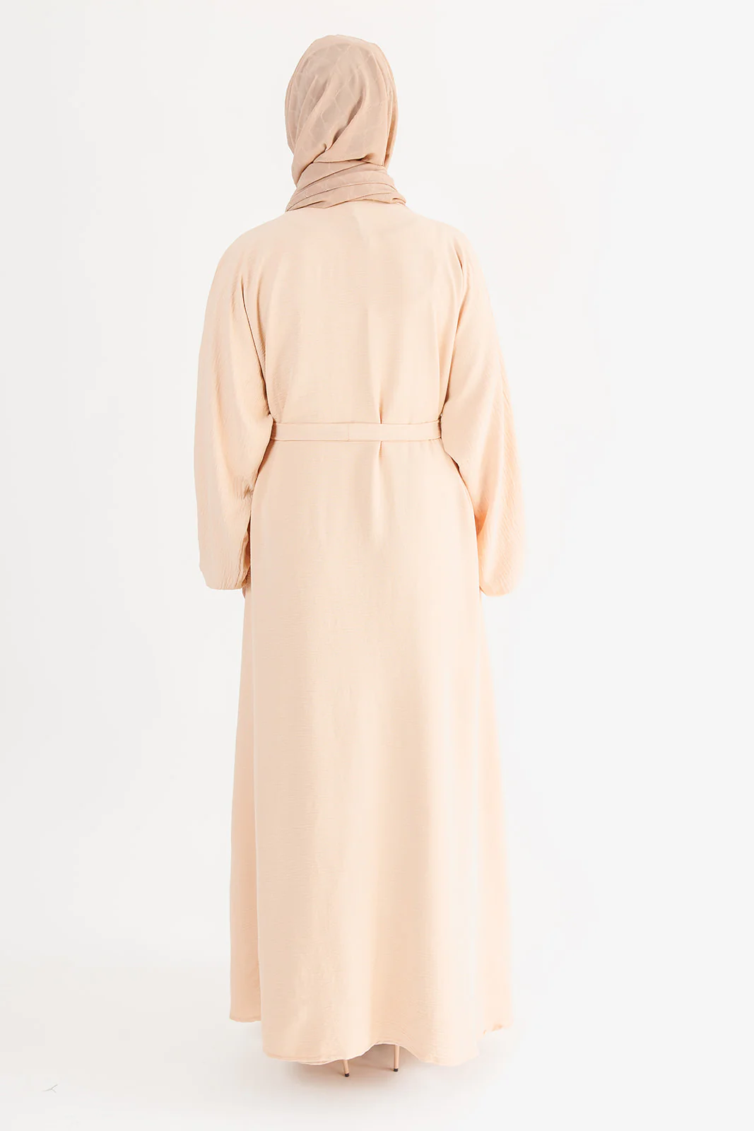 Beige Two-Piece Abaya Set – Elegant Crushed Polyester Design - Image 3