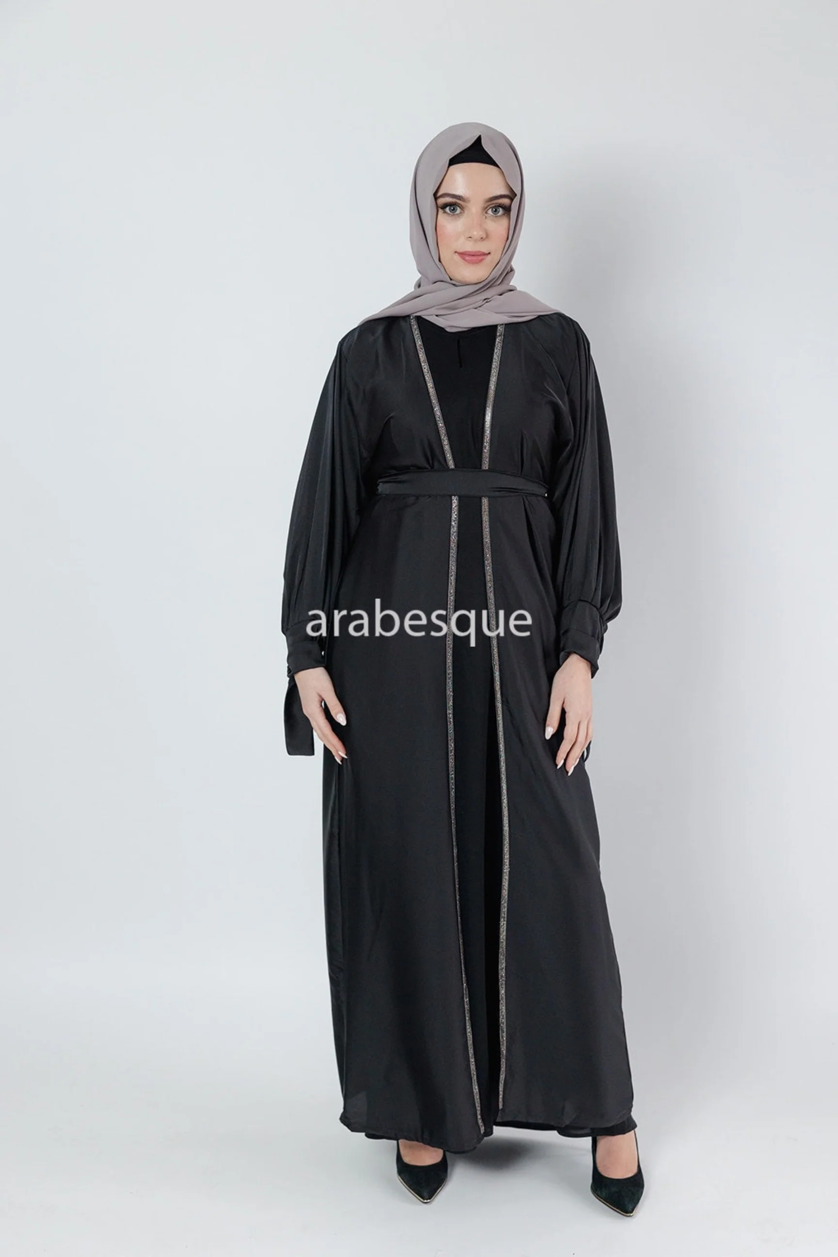 Black Abaya Set - 4-Piece Satin Fabric