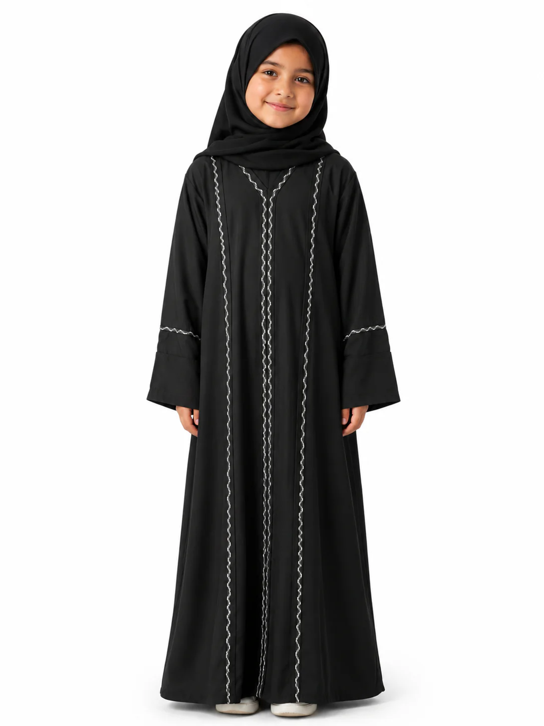 Black Children Closed With White Trim Abaya