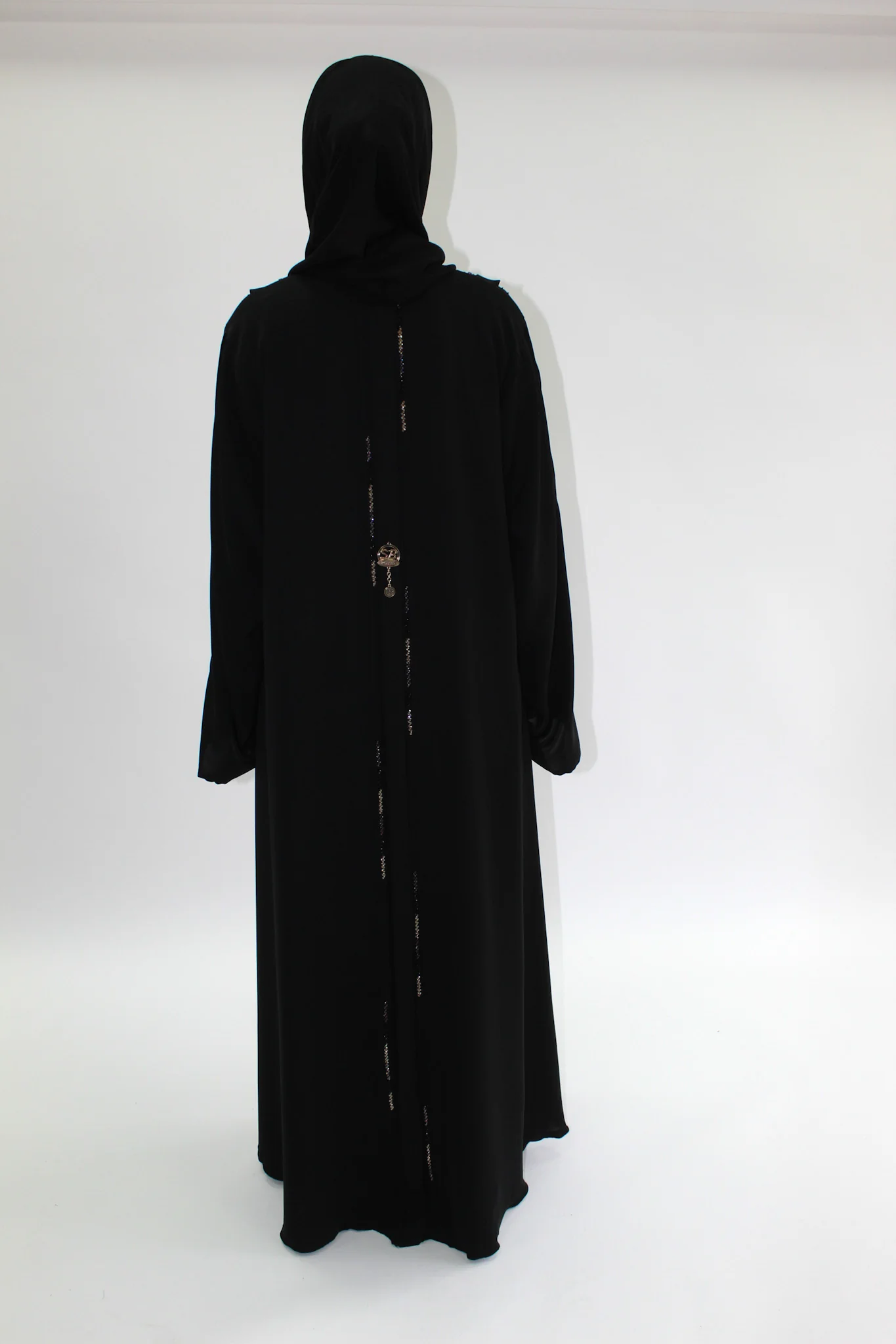 Black Open Abaya – Luxury Multicolour Crystal Embellished Design - Image 5