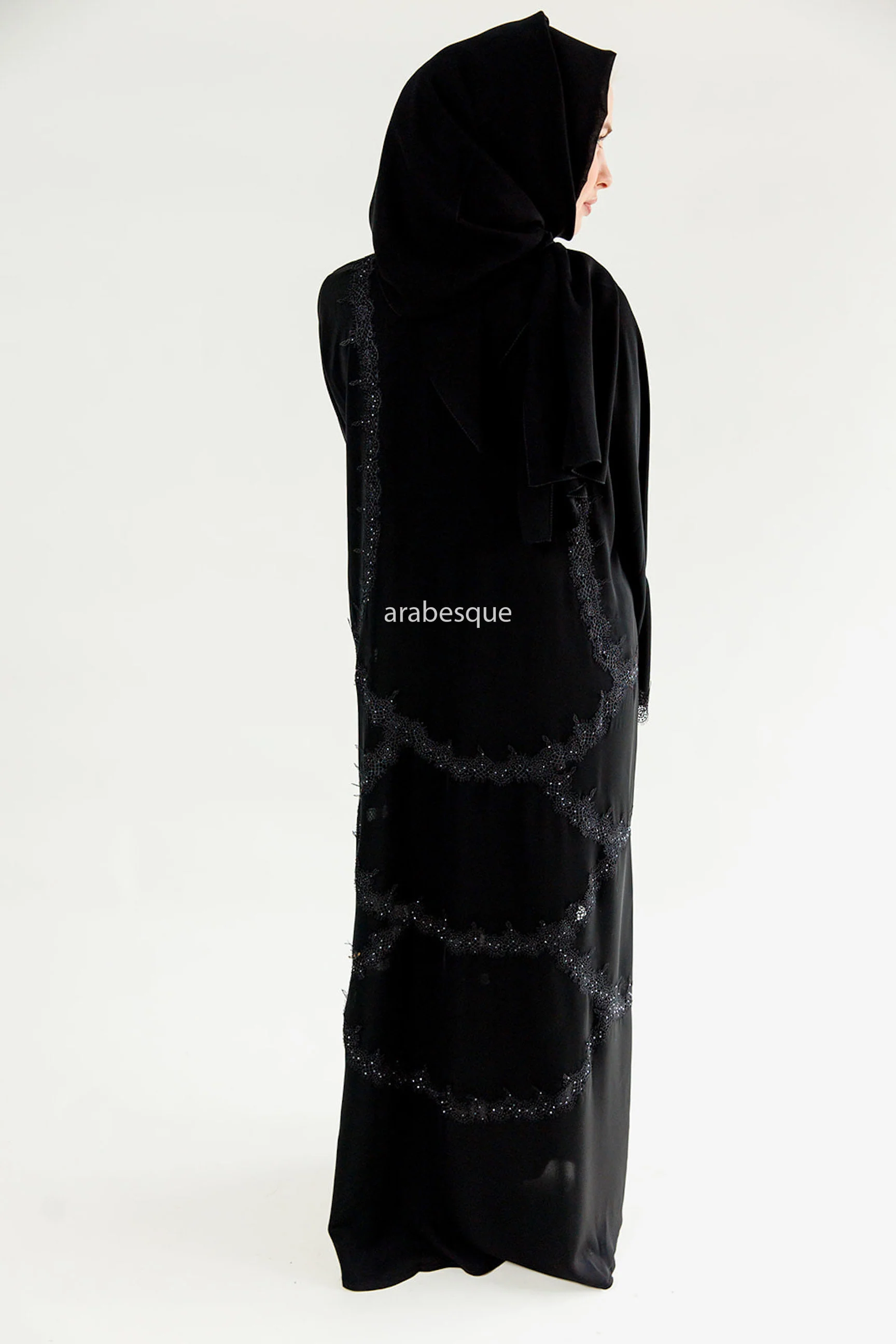 Black Open Abaya – Luxury Lace Embellished Design - Image 3