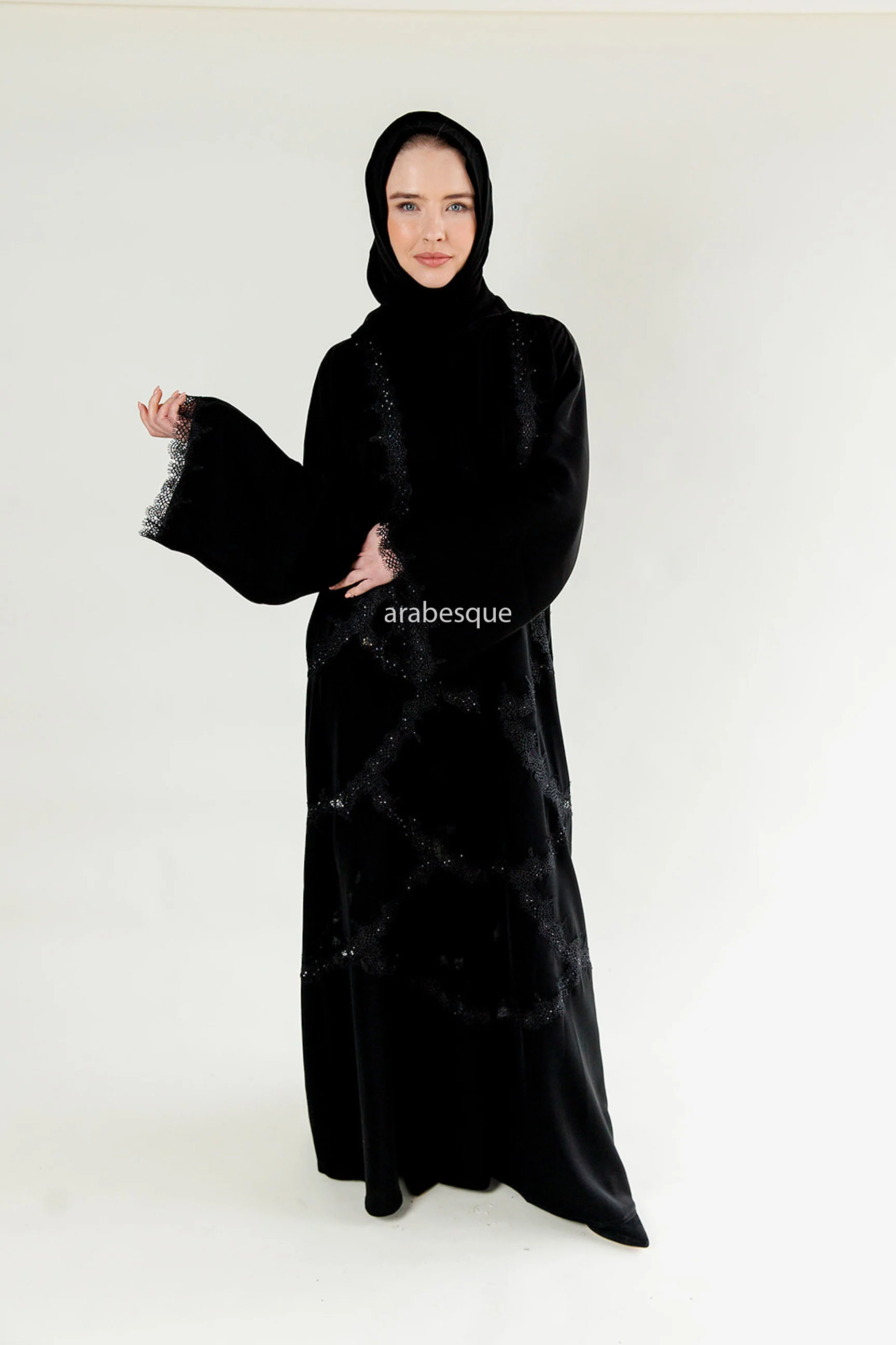 Black Open Abaya – Luxury Lace Embellished Design - Image 5