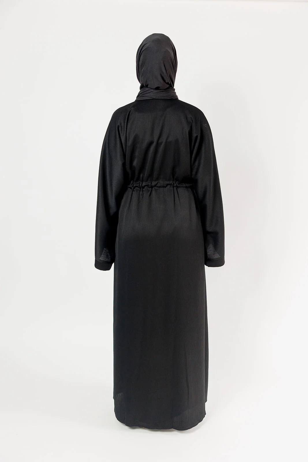 Black Open Abaya – Plain Design, Drawstring Waist with Textured Finish - Image 5