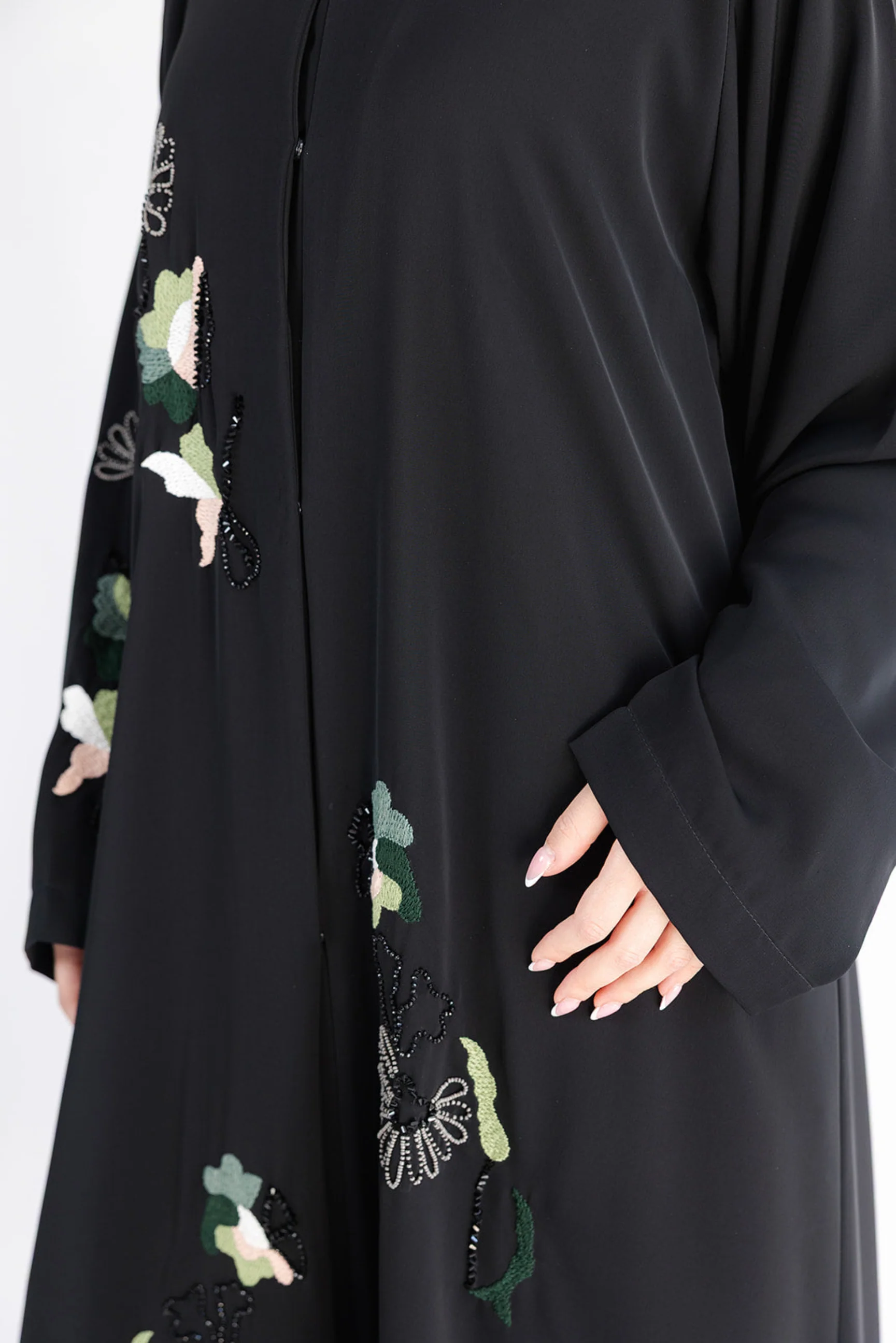 Black Open Abaya – Premium Blossom Embroidered Design - Image 2