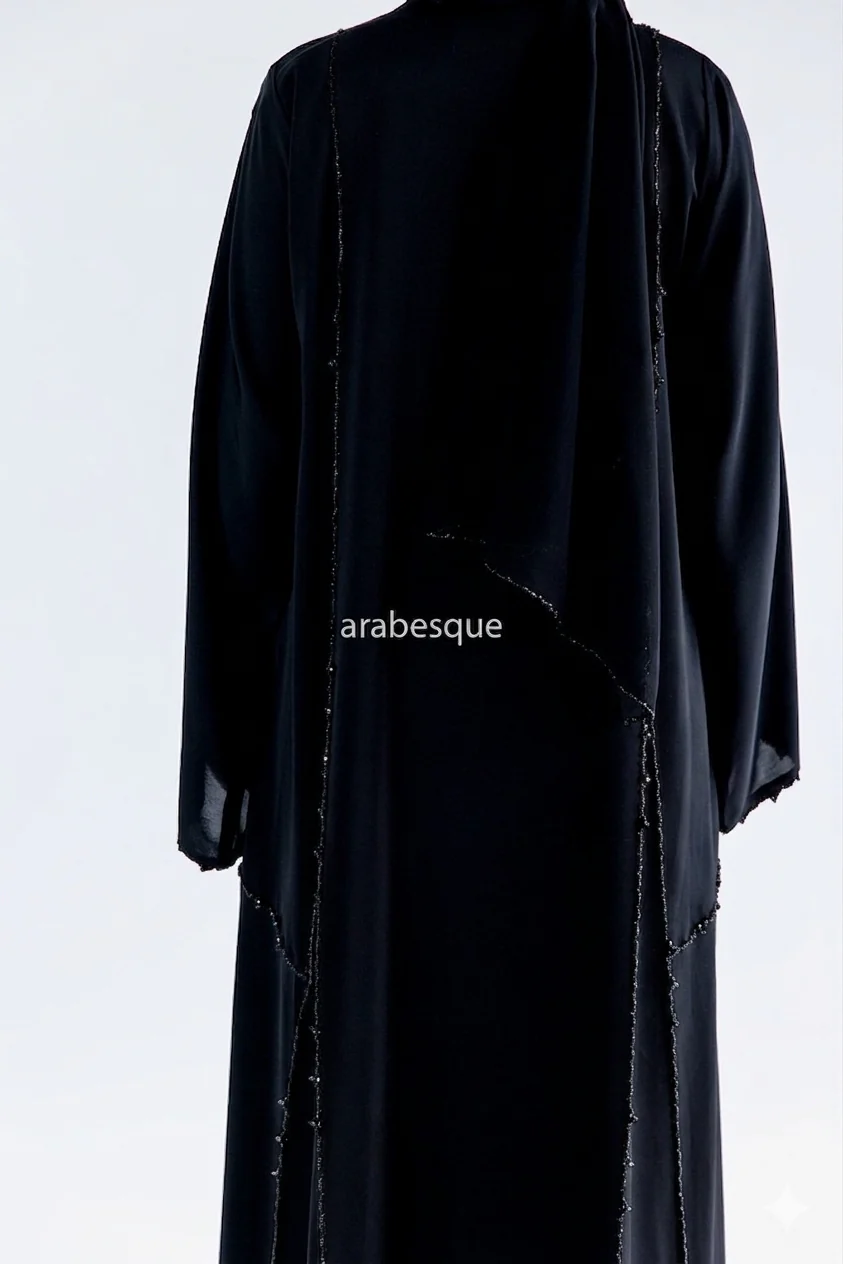 Black Rhinestone Embellished Open Abaya - Image 4