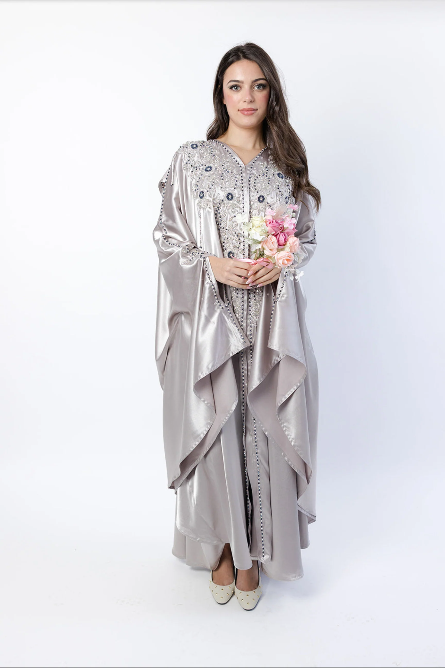 Champagne Cape – Luxury Regal Silver & Navy Embellished Design with Hood