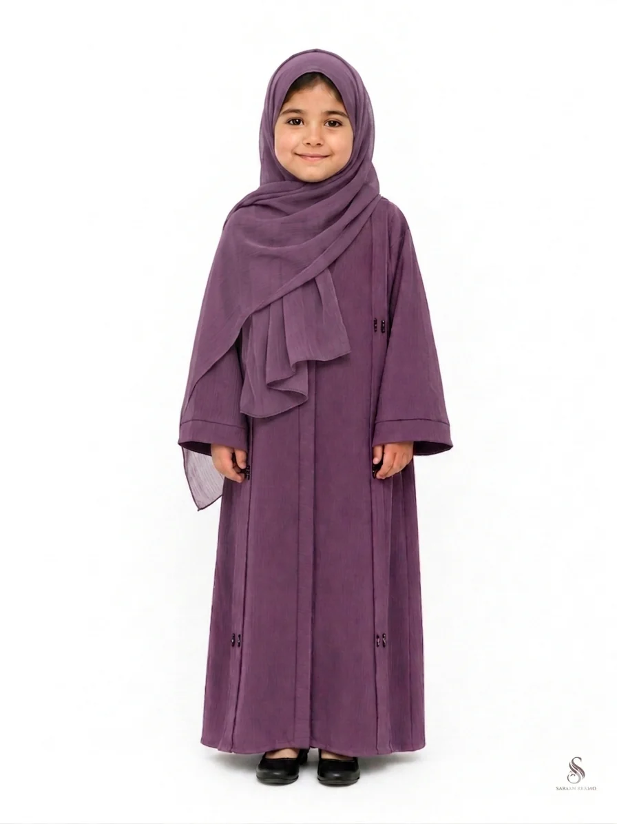 Mauve Children Textured Closed Abaya