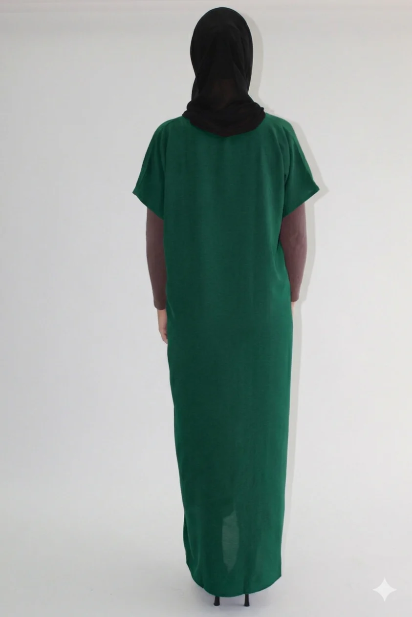 Dark Green Crushed Polyester Short Sleeved Dress - Image 3