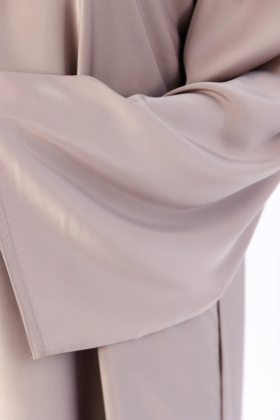 Dark Nude Closed Abaya – Ripple Satin Fabric with Pocket - Image 3