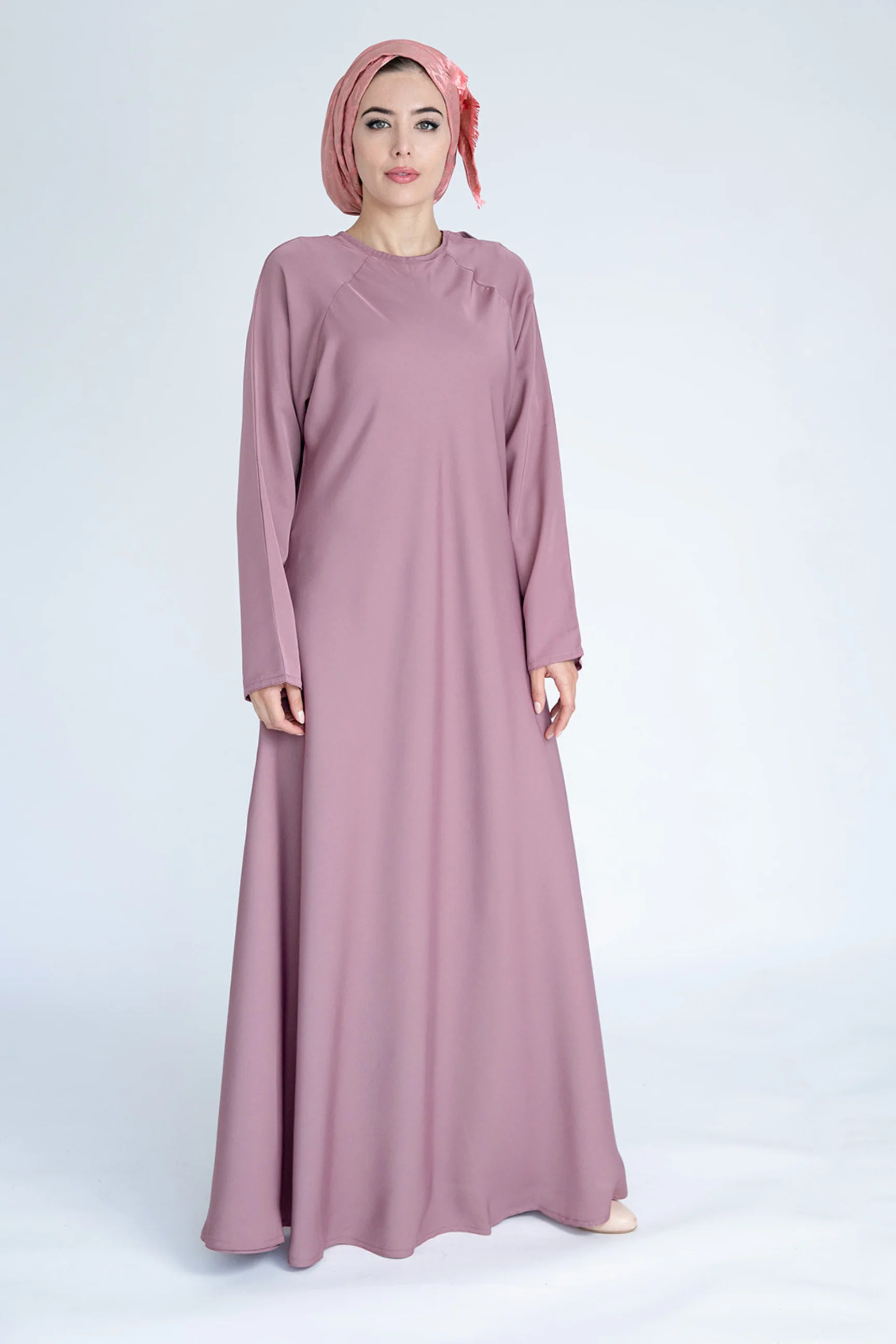 Dusty Pink Closed Abaya – Plain Umbrella Cut Design