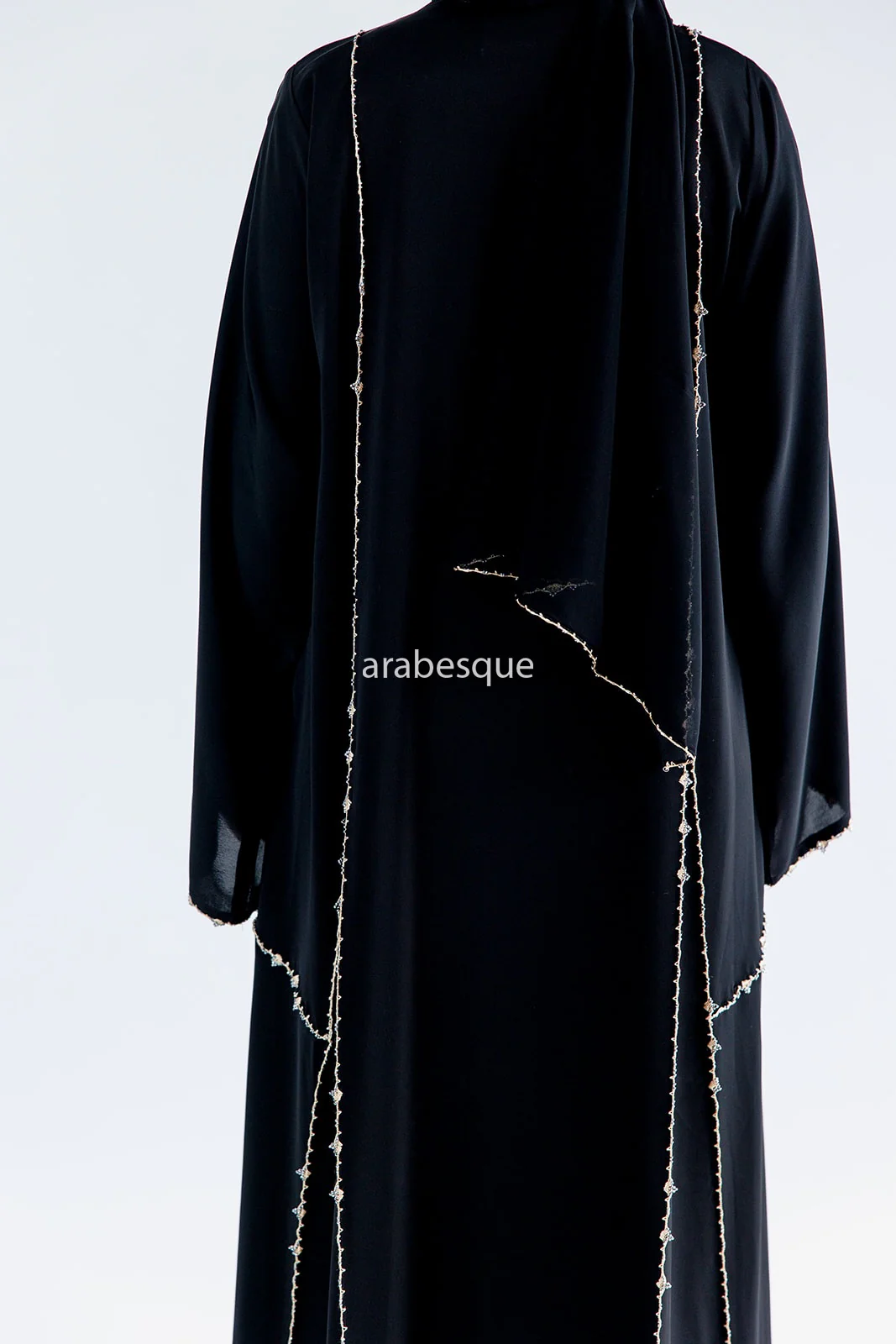 Black Open Abaya – Luxury Golden Rhinestone Embellished Design - Image 4
