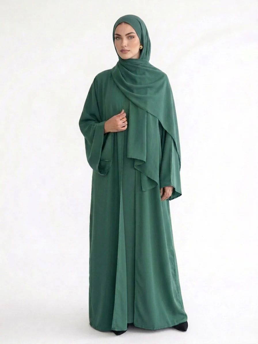 Green Open Abaya – Green Border Premium Nidha