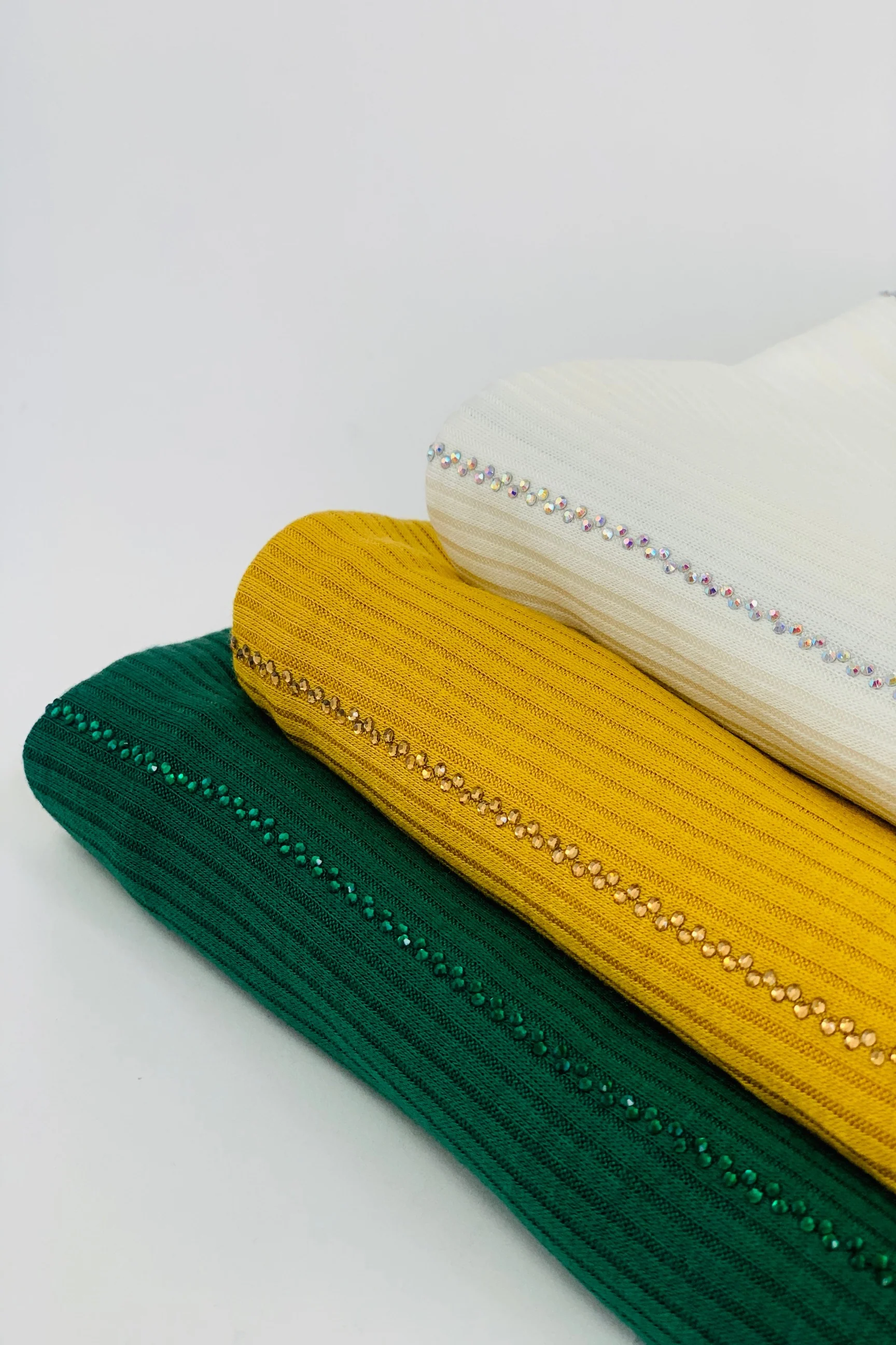 Kashkha Jersey Hijab - Ribbed Stripe Stone Work