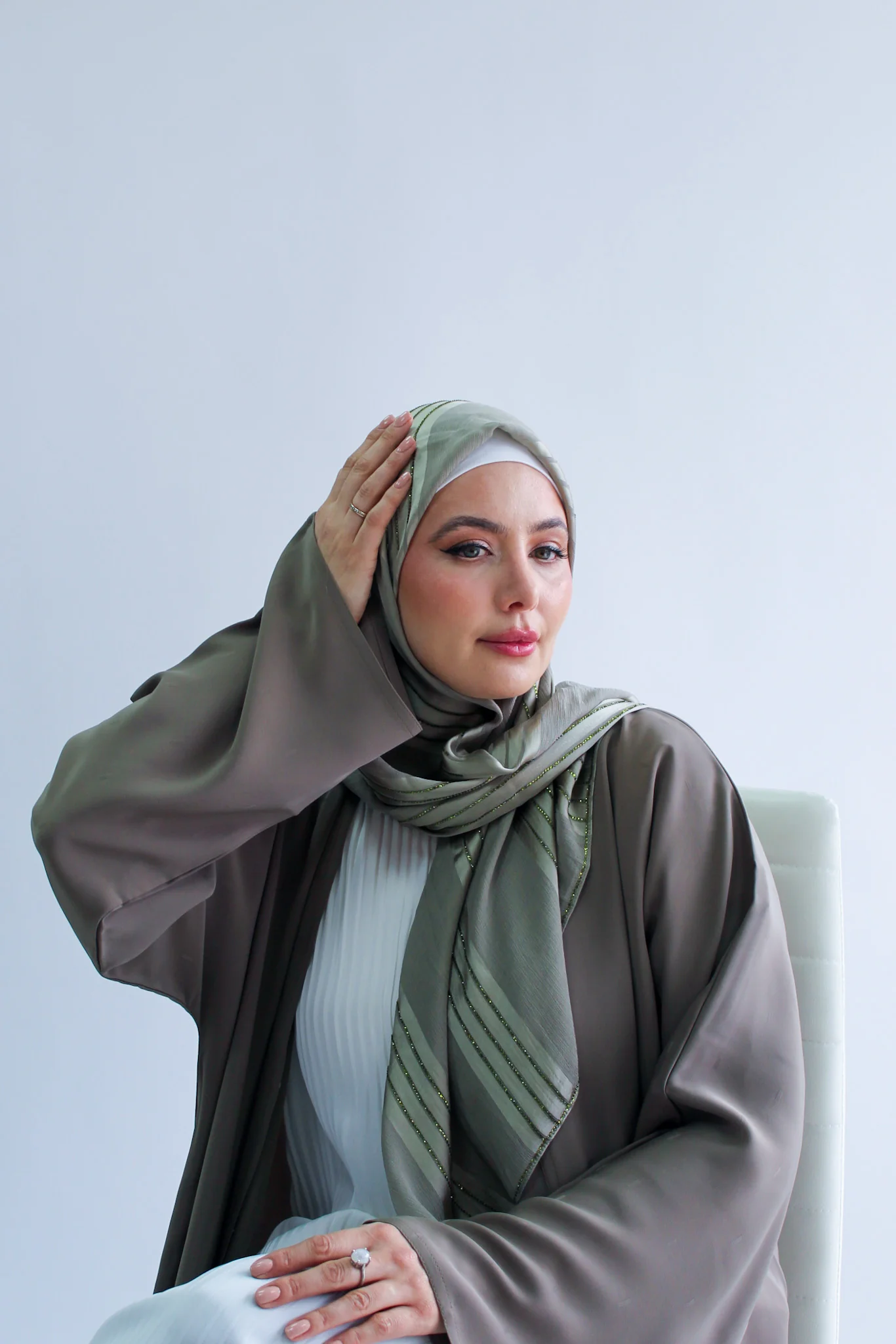 Kashkha Satin Feel Diamante Stripes Square Hijab - Image 3
