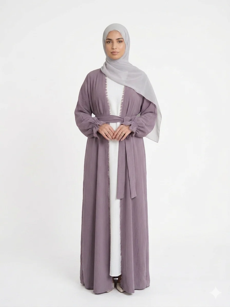 Lavender Open Crushed Ployester Double Abaya