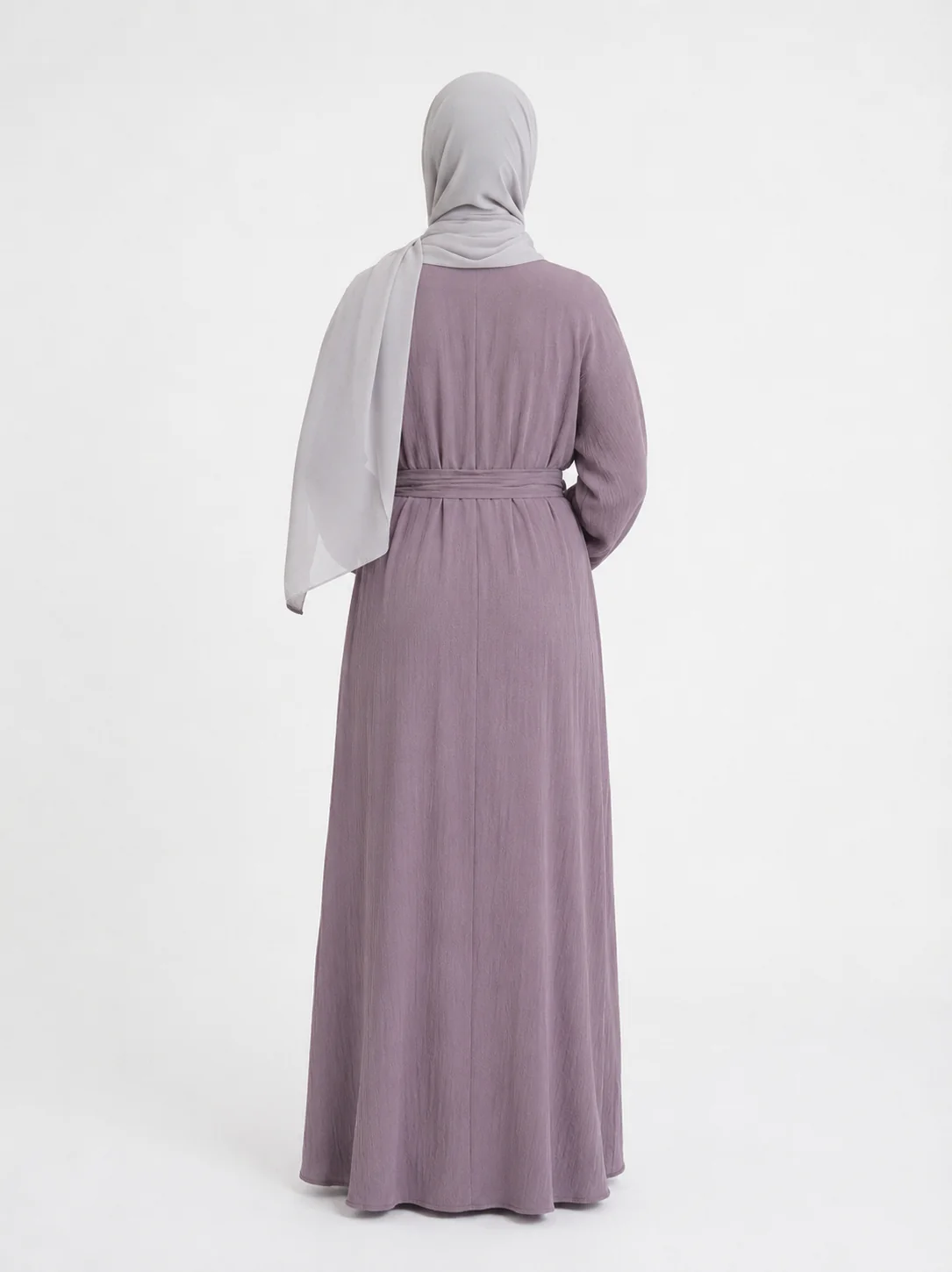 Lavender Open Crushed Ployester Double Abaya - Image 2