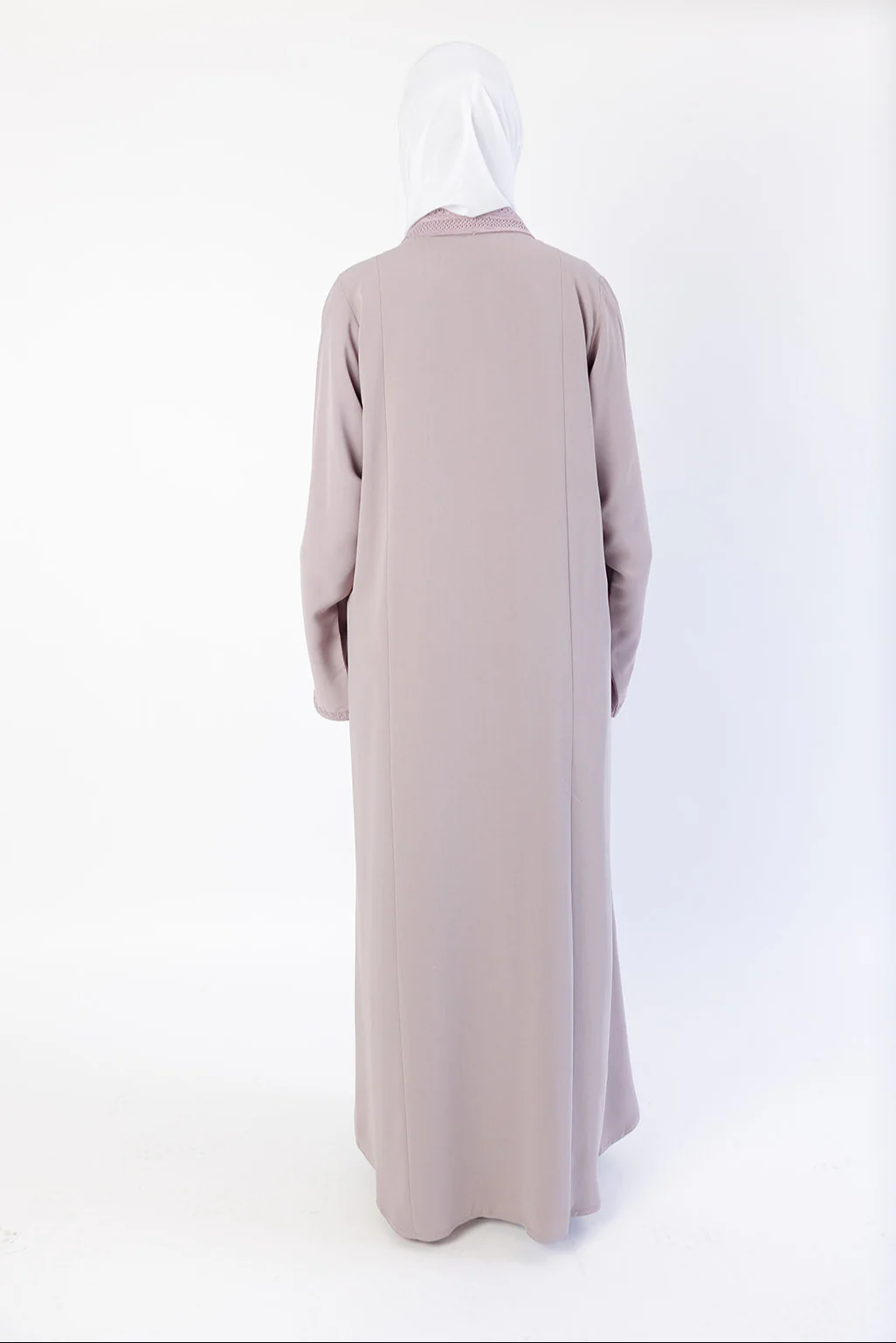 Lilac Embroidered Collar and Cuffs Open Abaya - Image 5