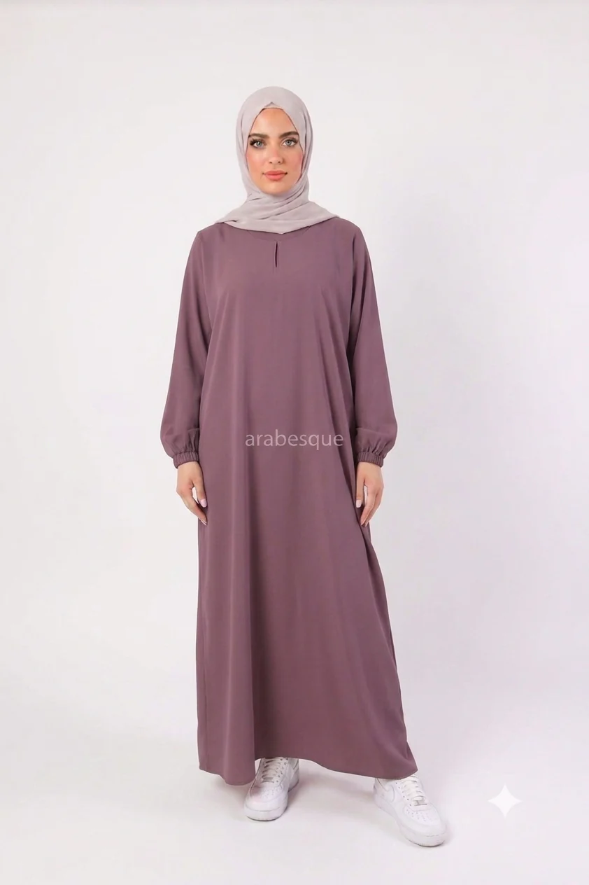 Lilac Closed Abaya - Premium Plain Nidha With Pocket and Elastic Sleeves