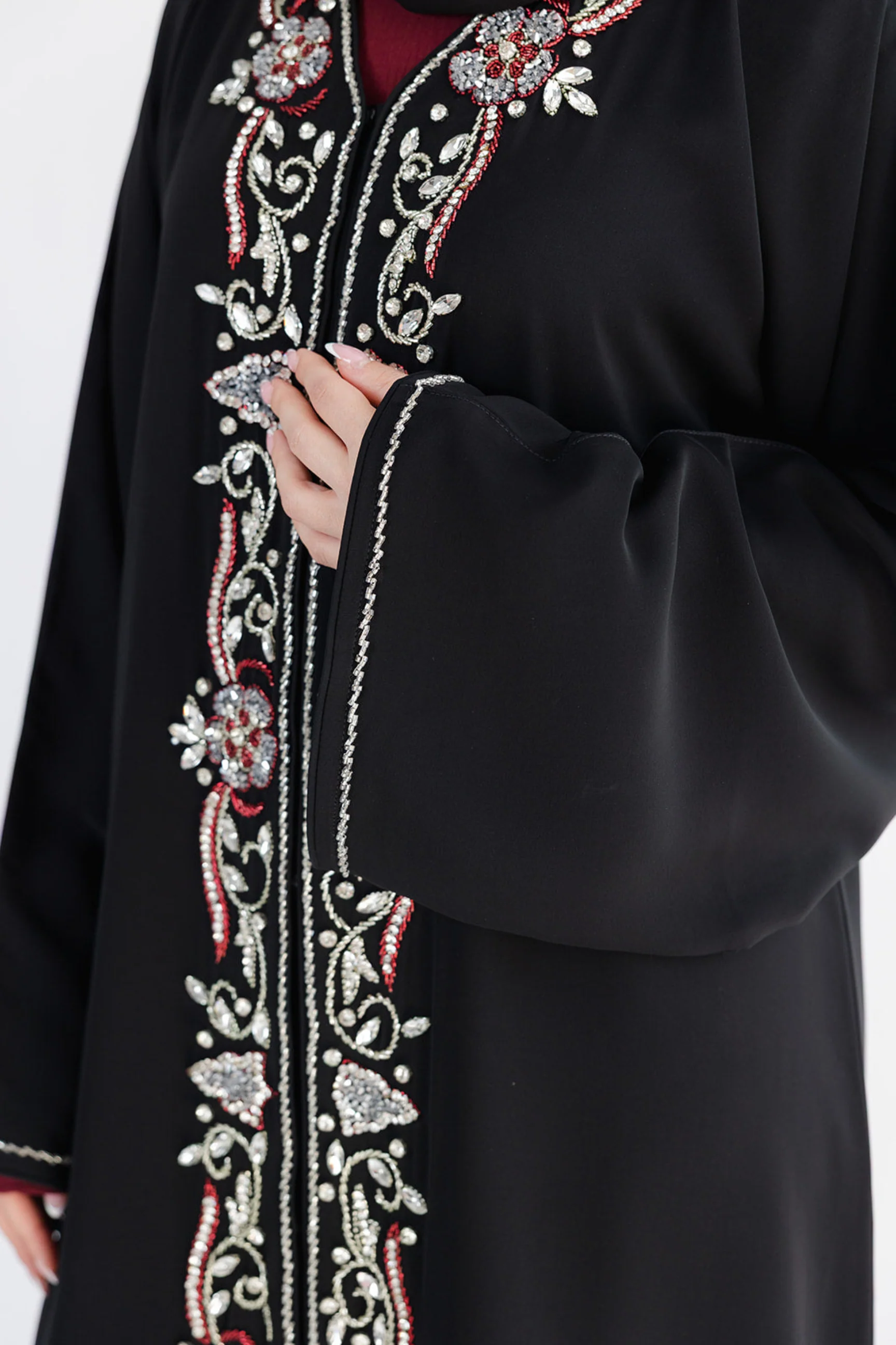 Black Open Abaya – Luxury Front Embellished Design - Image 2