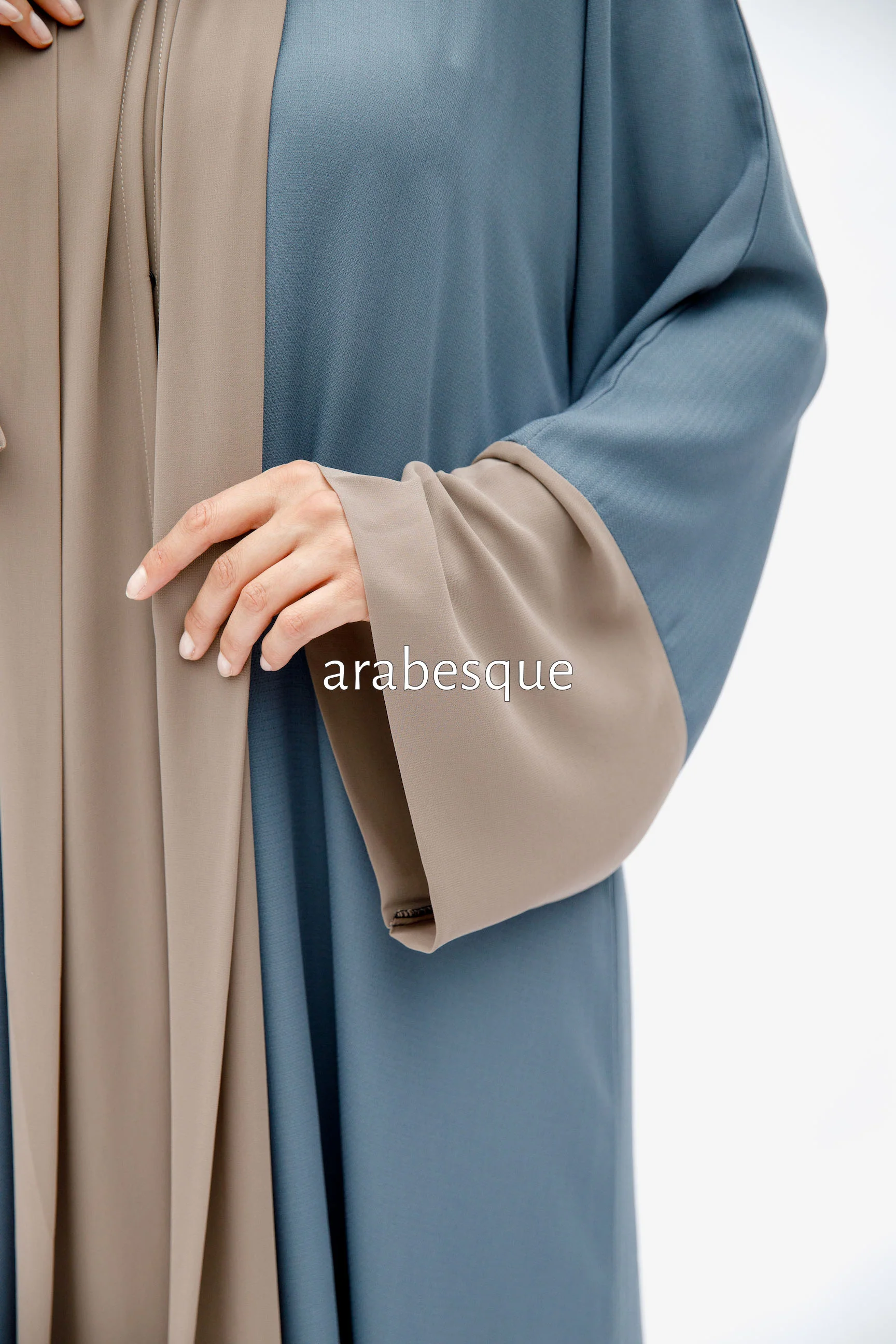 Powder Blue Open Abaya – Luxe Piping Plain Design with Chiffon Trim - Image 2