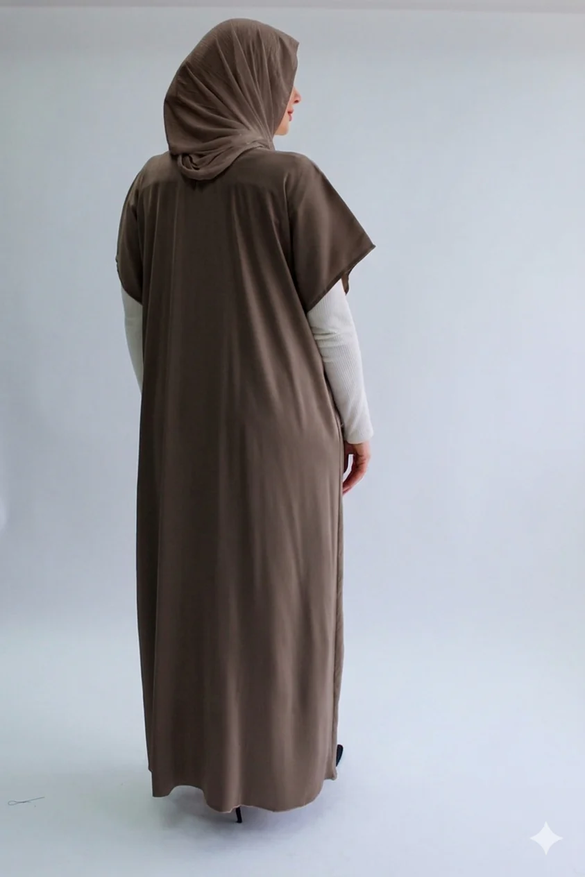 Mink Plain Short Sleeve Dress  - Silky Ripple Satin - Image 3