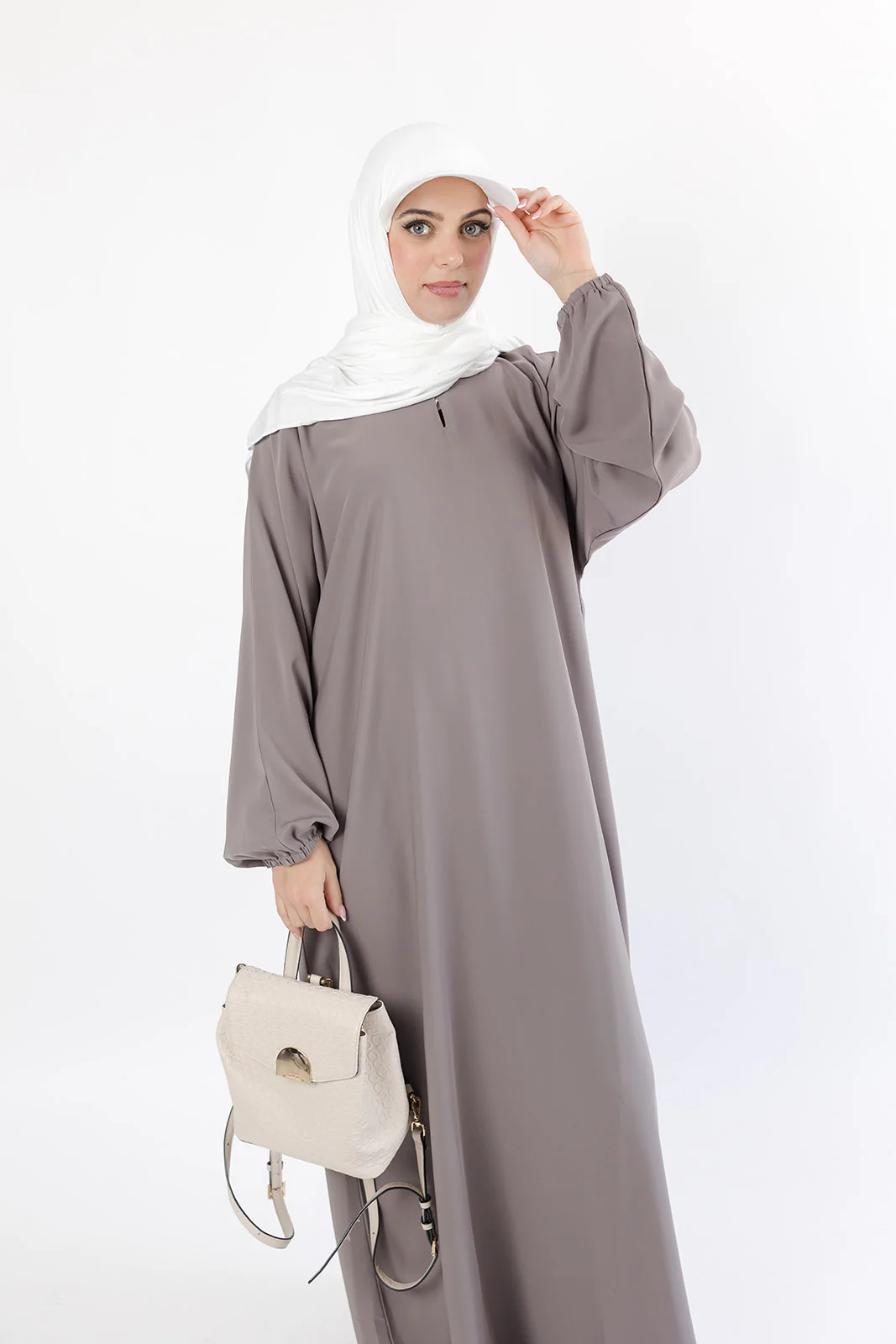 Mink Closed Abaya – Premium Plain Nidha with Pocket and Elastic Sleeves - Image 5