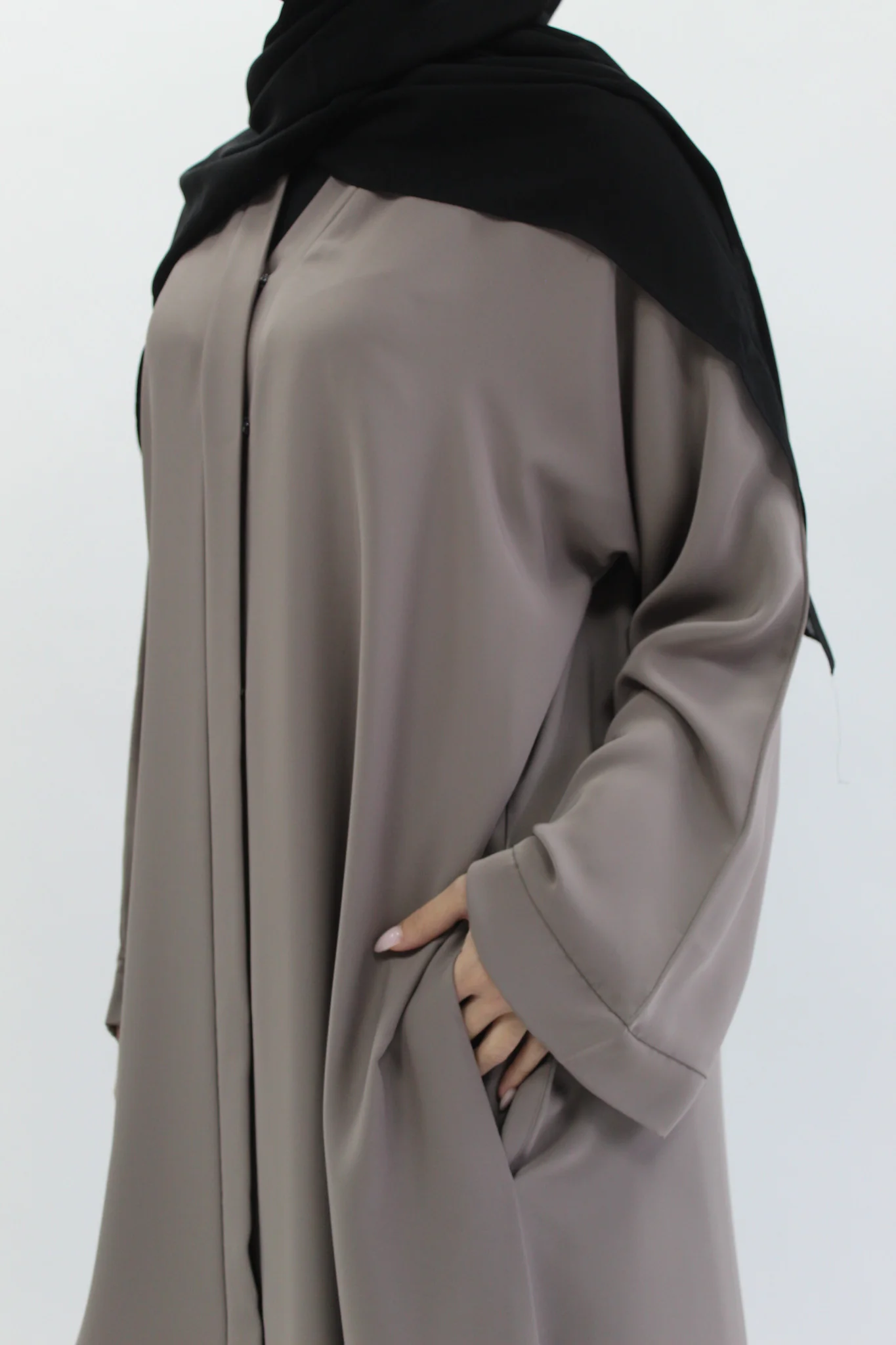 Mink Open Abaya – Premium Plain Nidha with Pocket & Wide Sleeves - Image 3