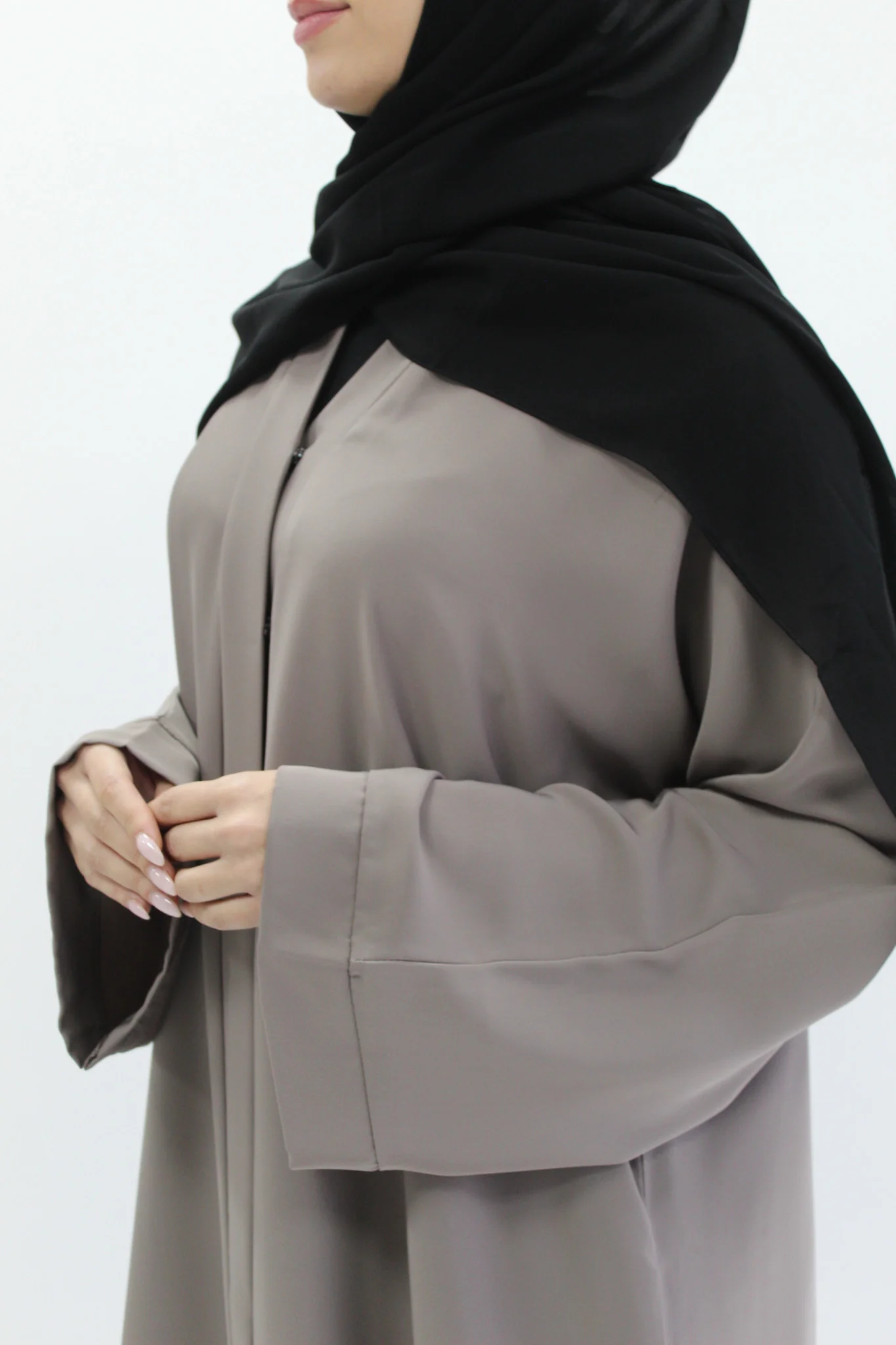 Mink Open Abaya – Premium Plain Nidha with Pocket & Wide Sleeves - Image 4