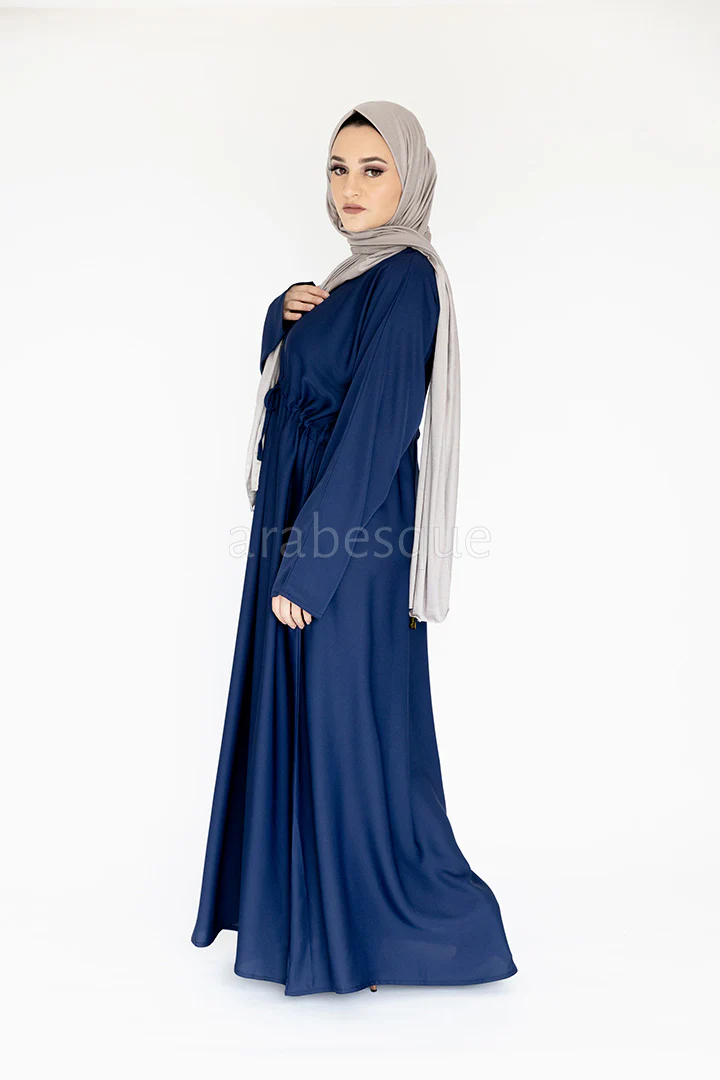 Navy Closed Abaya – Plain Nidha Fabric with Drawstring Waist