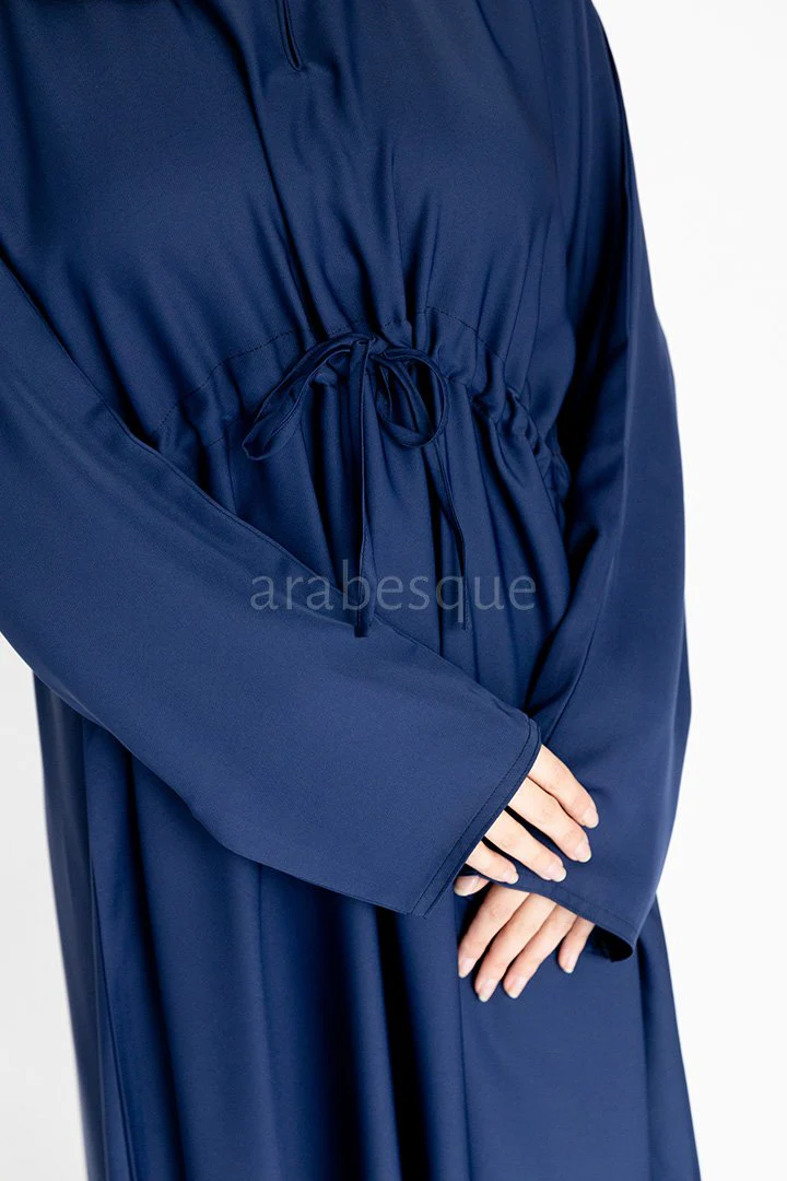 Navy Closed Abaya – Plain Nidha Fabric with Drawstring Waist - Image 2