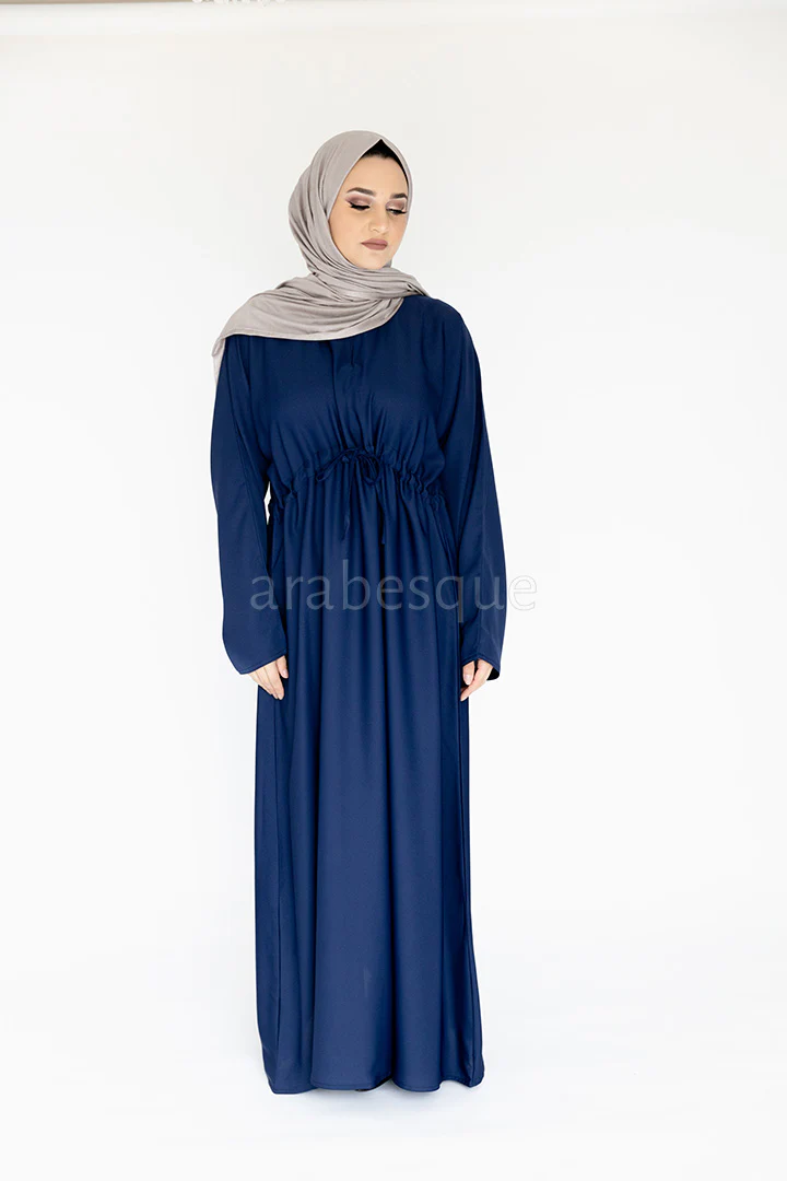 Navy Closed Abaya – Plain Nidha Fabric with Drawstring Waist - Image 3