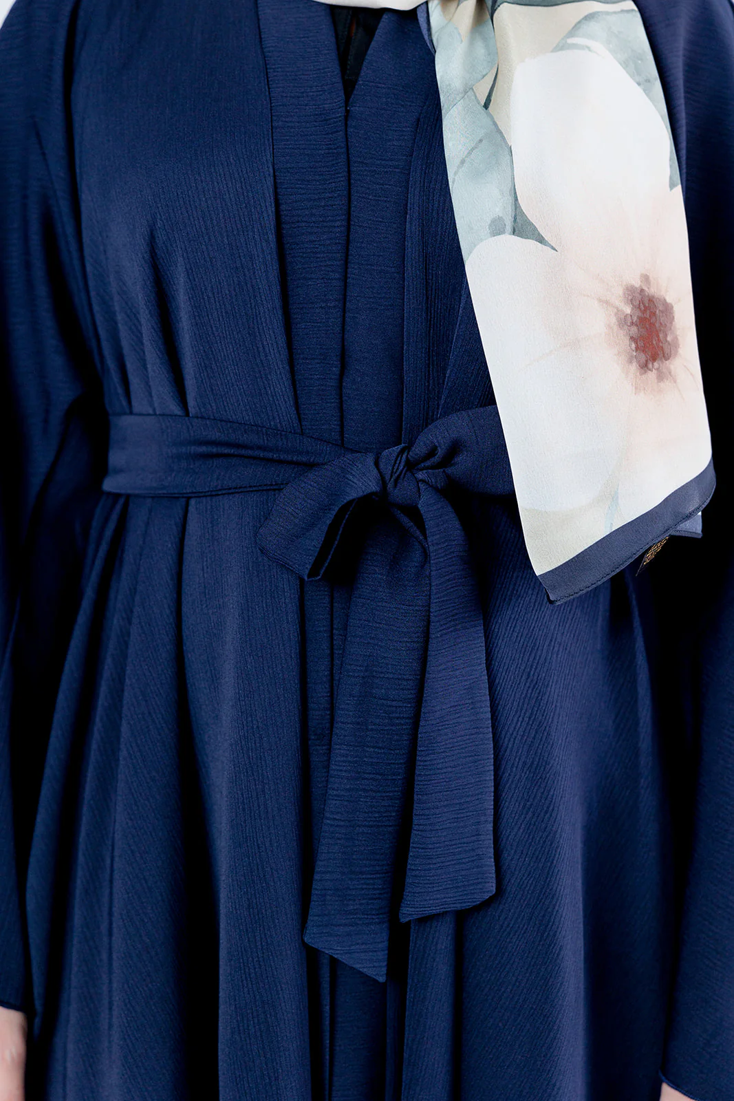 Navy Umbrella Open Abaya – Plain Textured Finish with Belt - Image 4