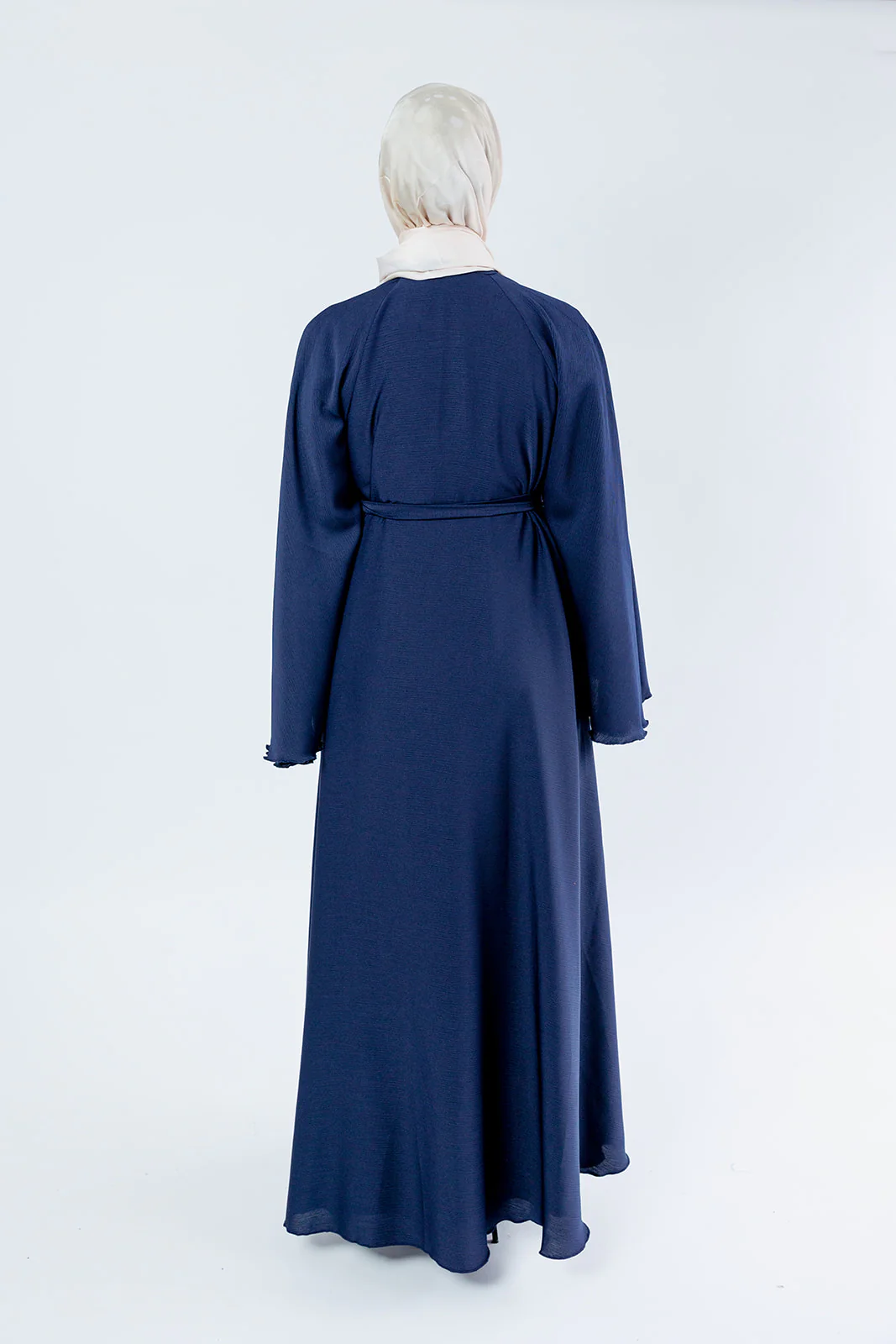 Navy Umbrella Open Abaya – Plain Textured Finish with Belt - Image 5