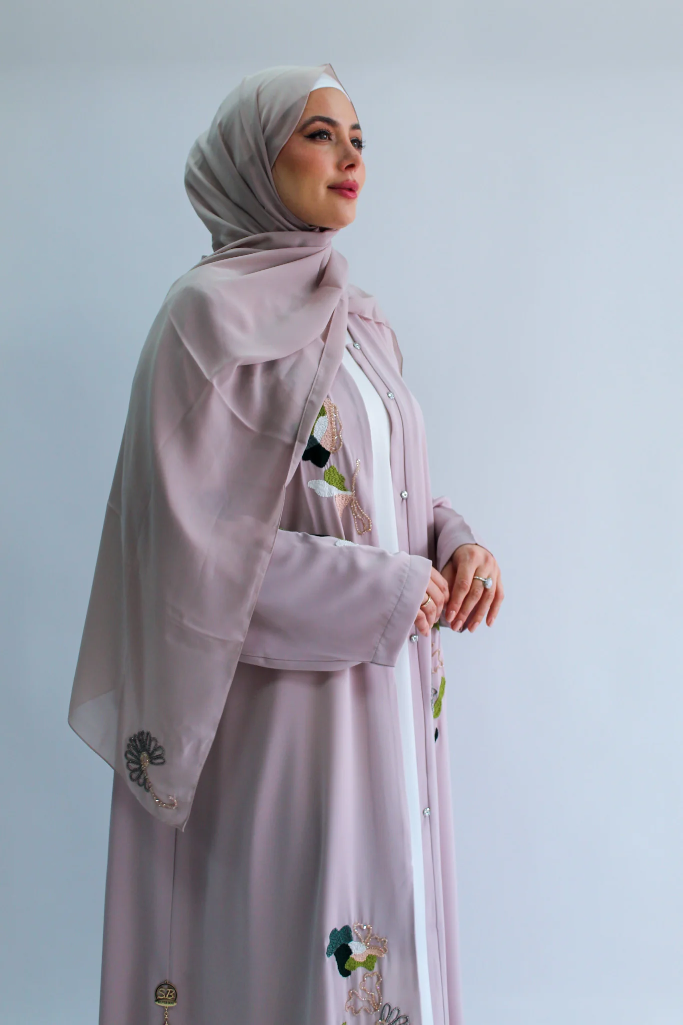 Nude Open Abaya – Premium Blossom Embroidered Design - Image 2