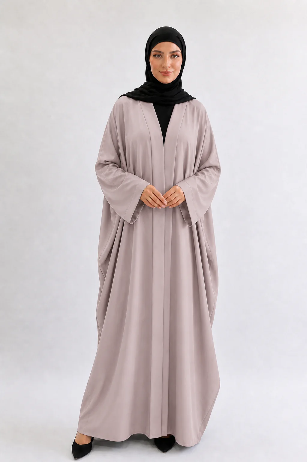 Nude Open Abaya – Ripple Satin Farasha Design