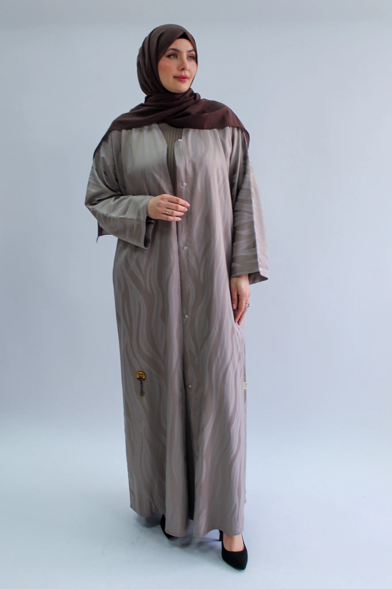 Nude Open Abaya – Wave Jacquard Pattern