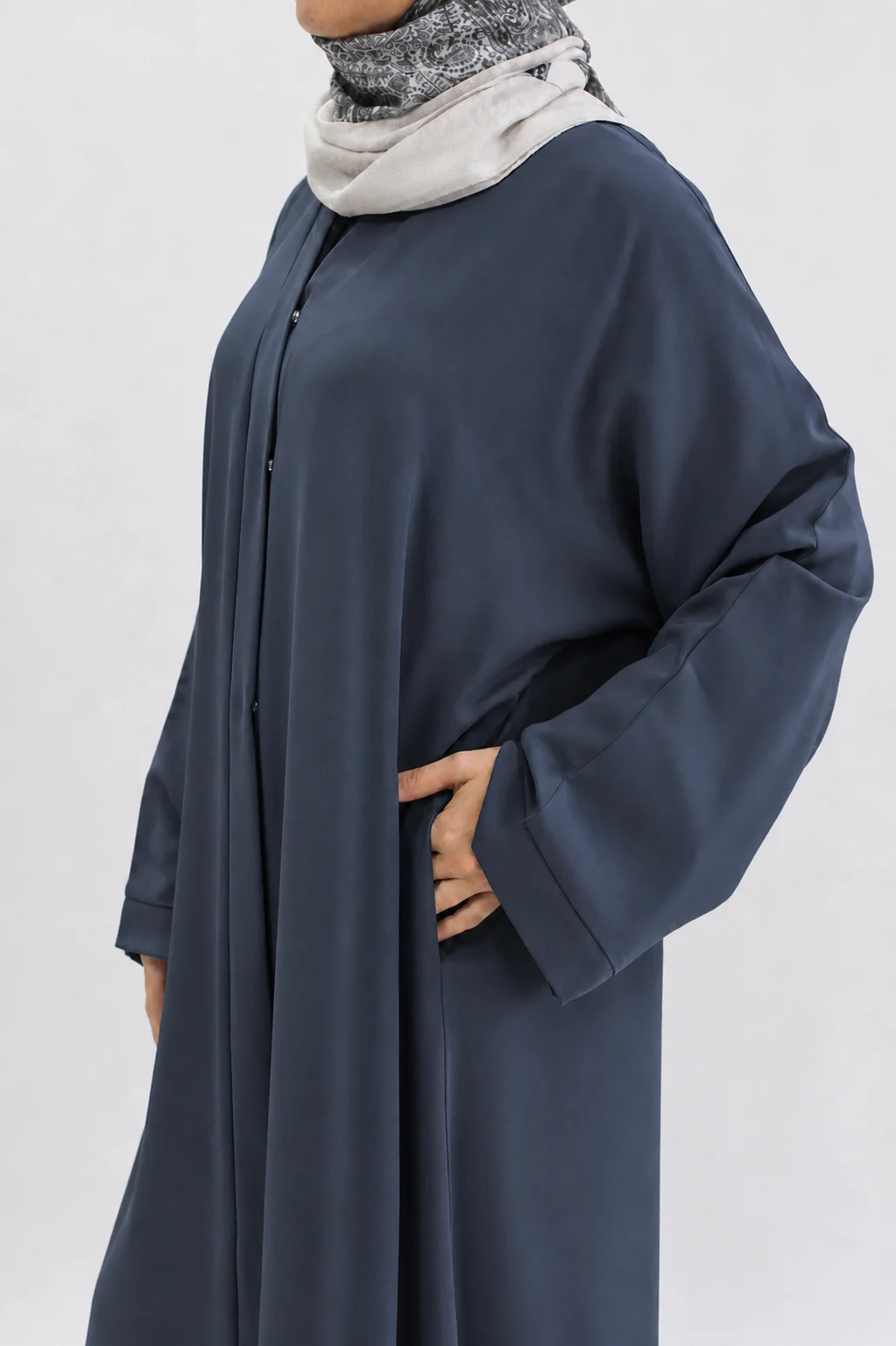 Pigeon Blue Open Abaya - Premium Plain nidha With Pocket & Wide Sleeves - Image 2