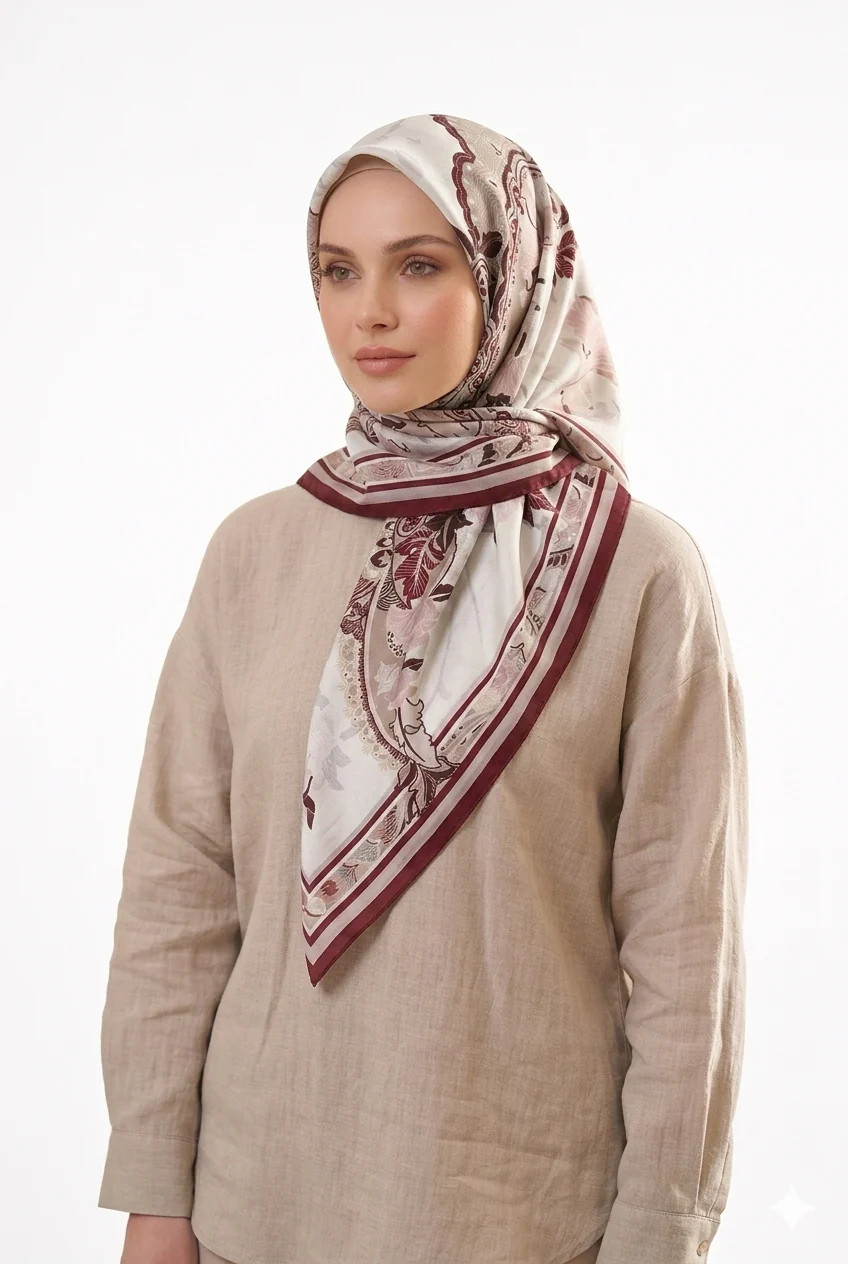 Premium Karaca Antique Ottoman Tile Print 120cm Soft Chiffon Square Hijab - Image 2