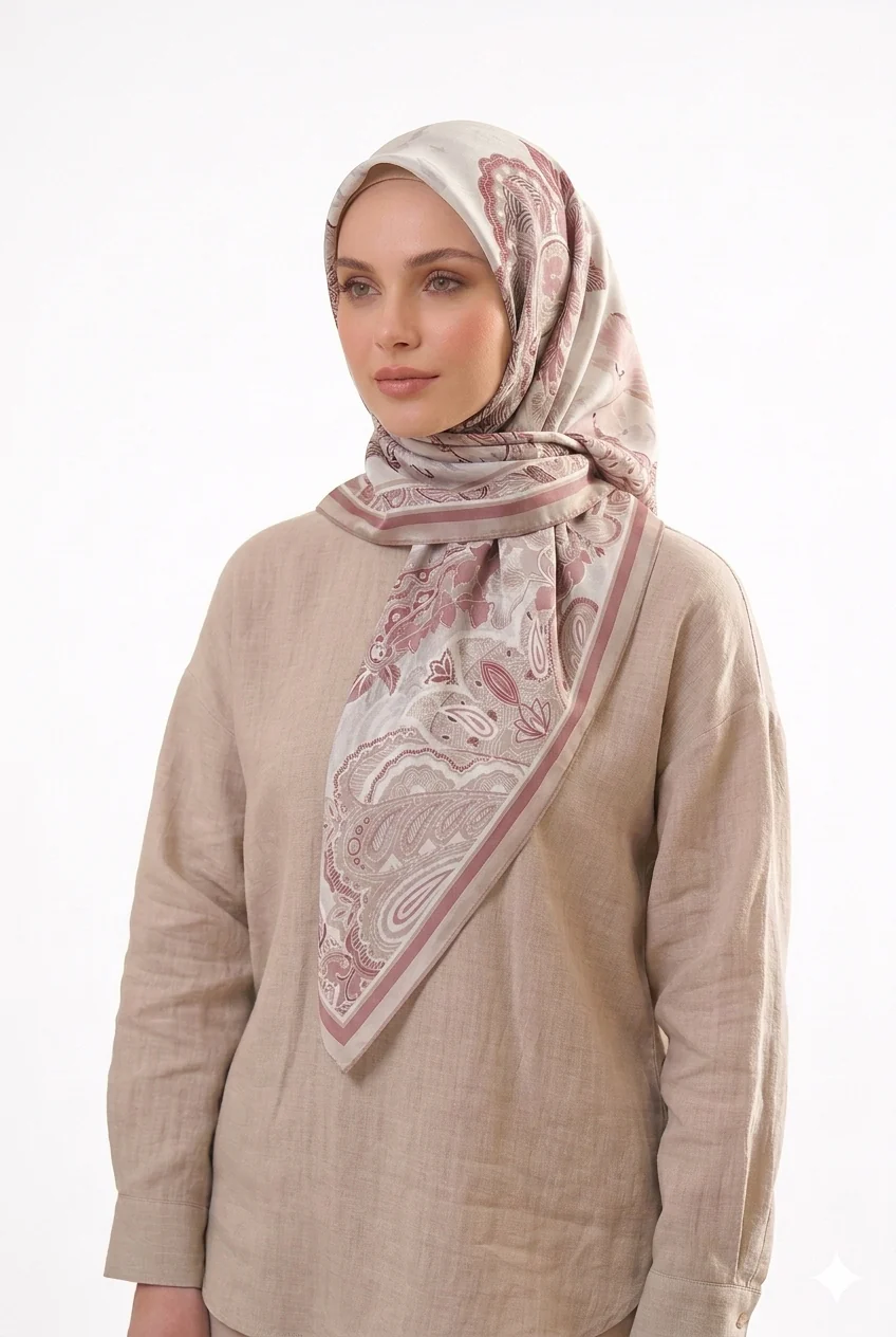 Premium Karaca Antique Ottoman Tile Print 120cm Soft Chiffon Square Hijab - Image 4