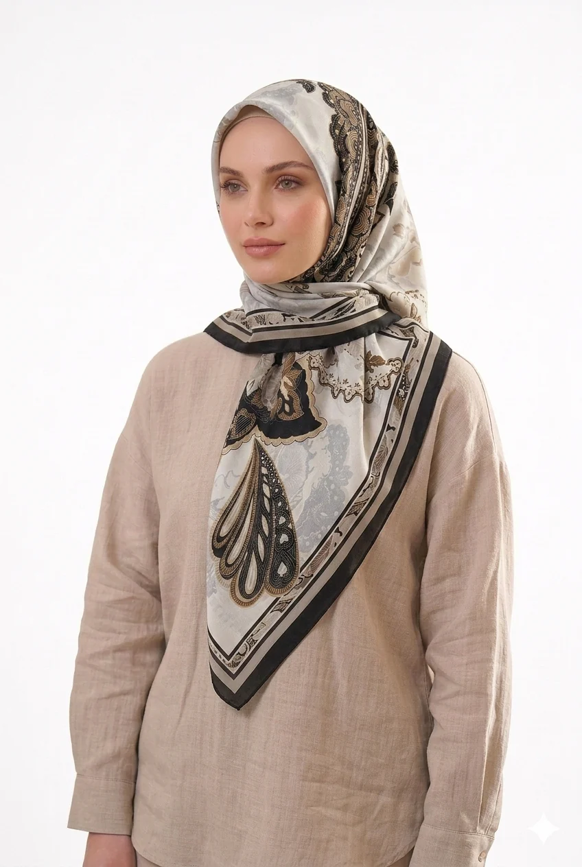 Premium Karaca Antique Ottoman Tile Print 120cm Soft Chiffon Square Hijab - Image 7