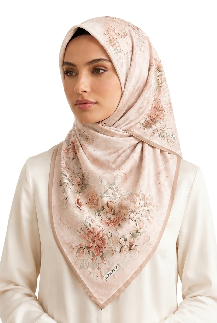 Premium Karaca Japanese flowers Pattern 120cm Choffon Square Hijab - Image 10