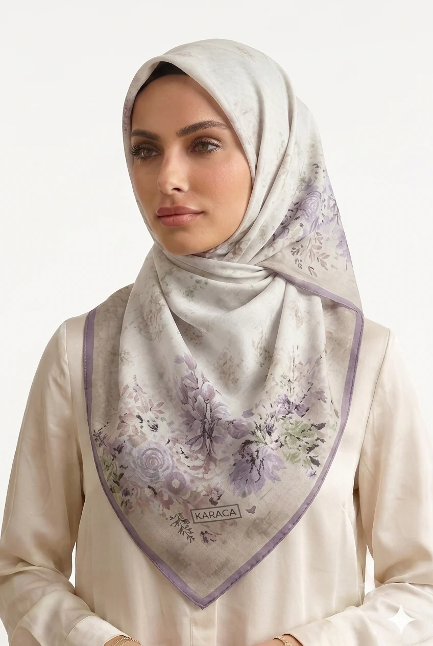 Premium Karaca Japanese flowers Pattern 120cm Choffon Square Hijab - Image 4