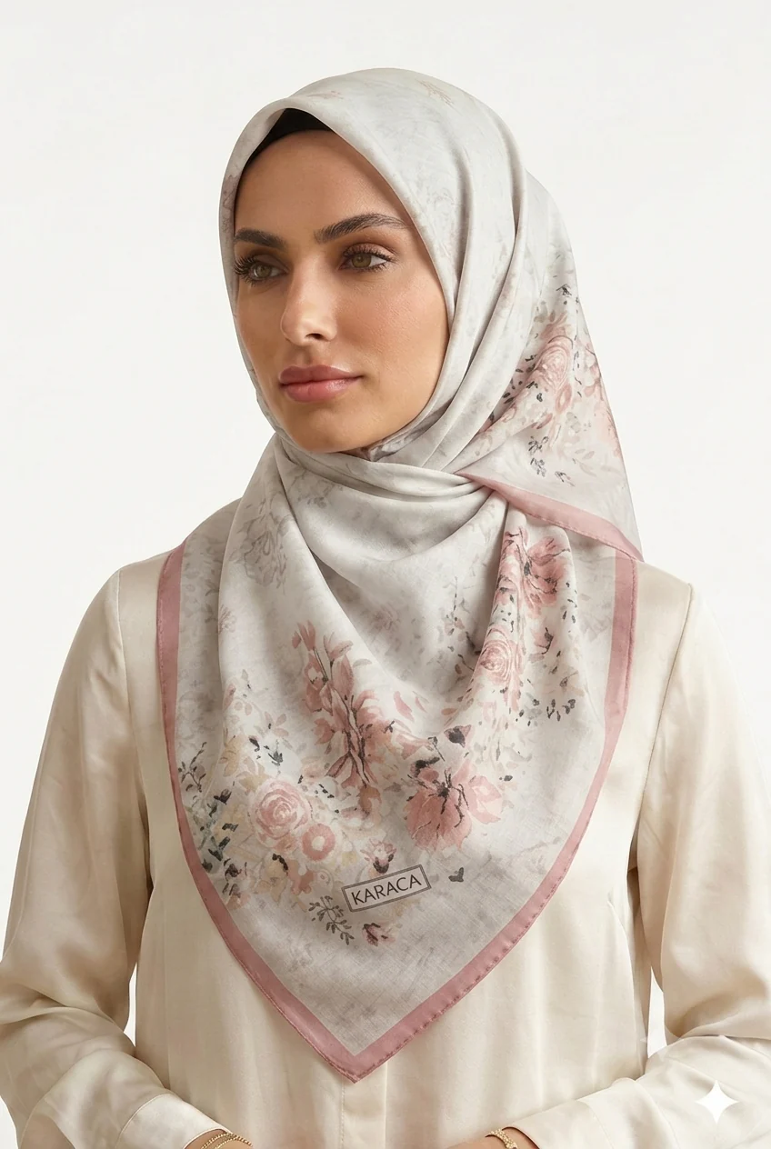 Premium Karaca Japanese flowers Pattern 120cm Choffon Square Hijab - Image 7
