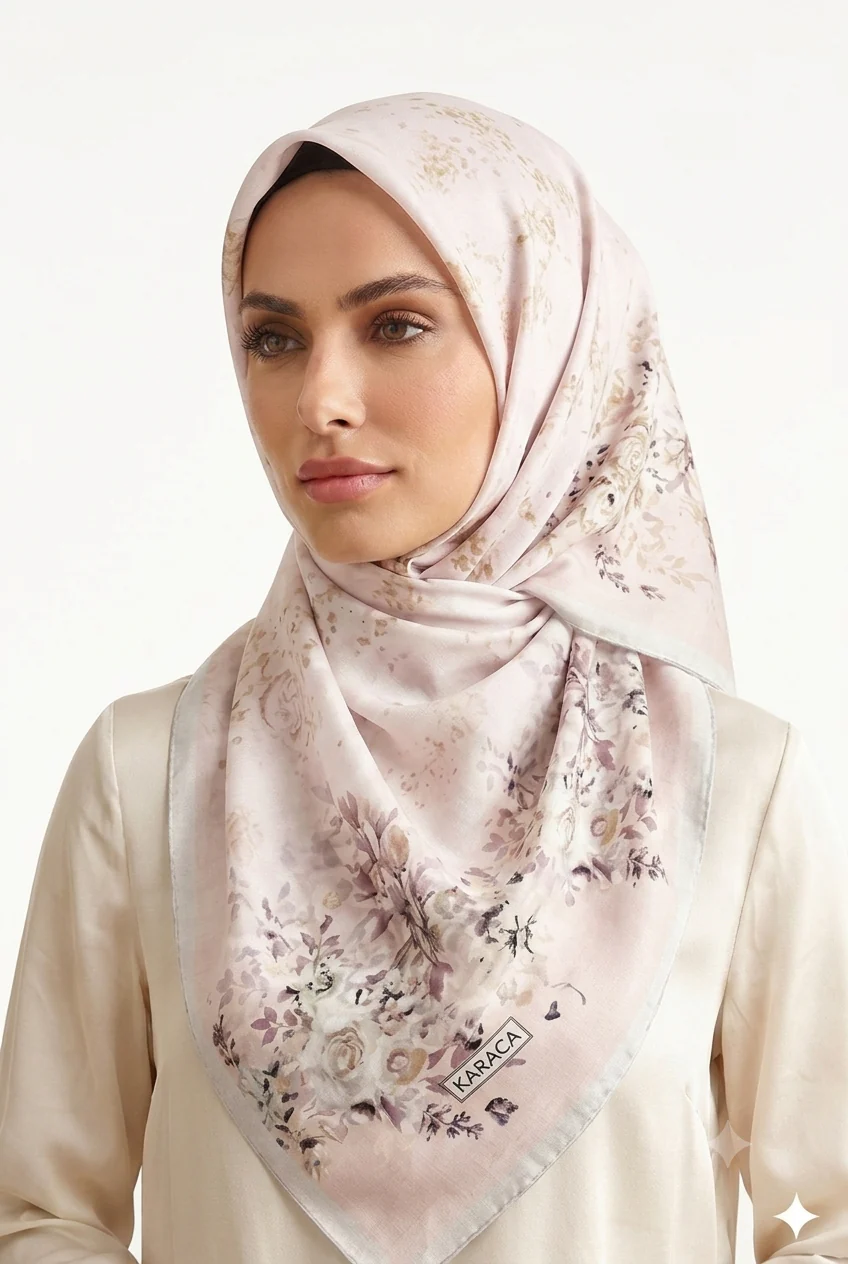 Premium Karaca Japanese flowers Pattern 120cm Choffon Square Hijab - Image 9