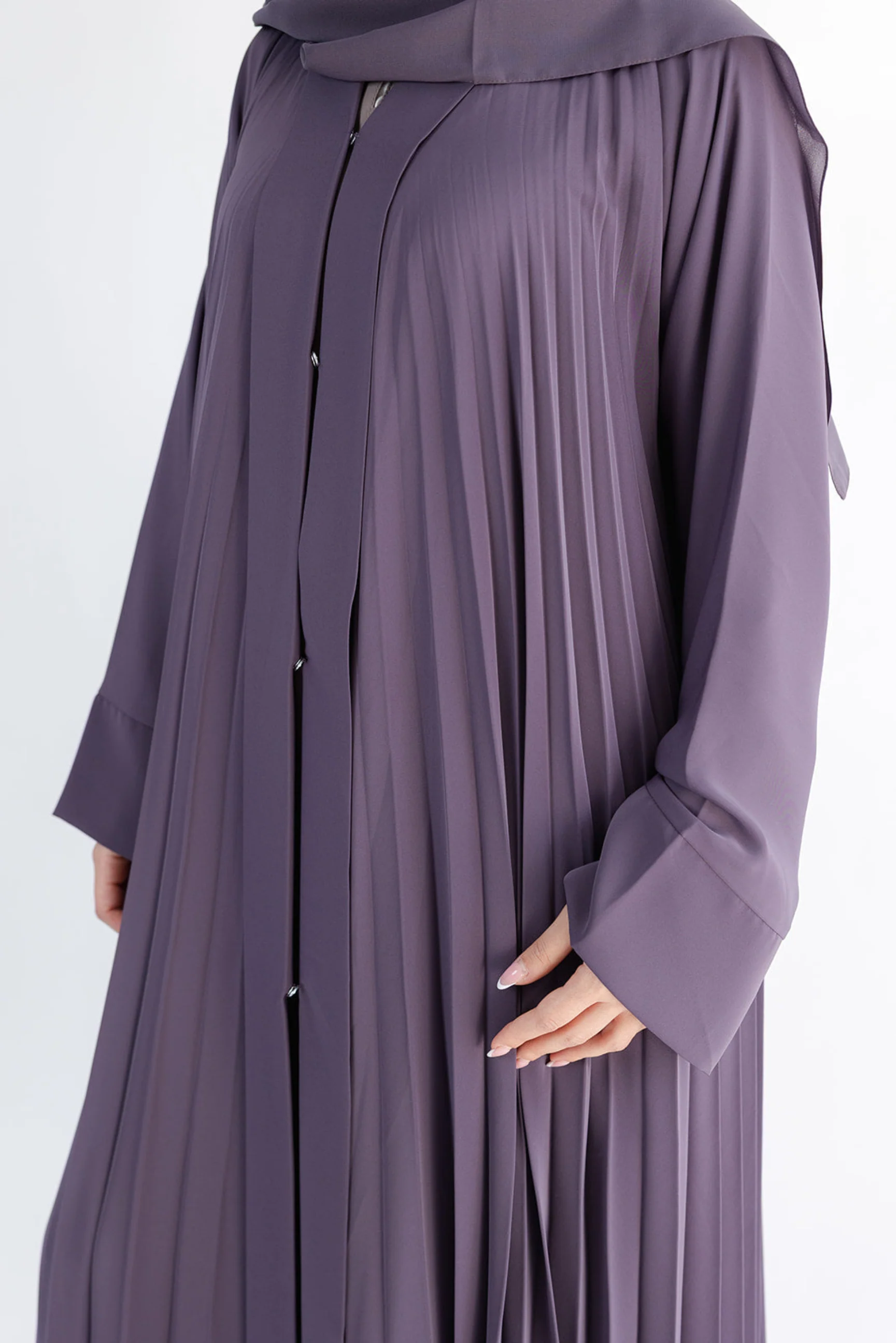 Purple Premium Pleated Open Abaya - Image 2