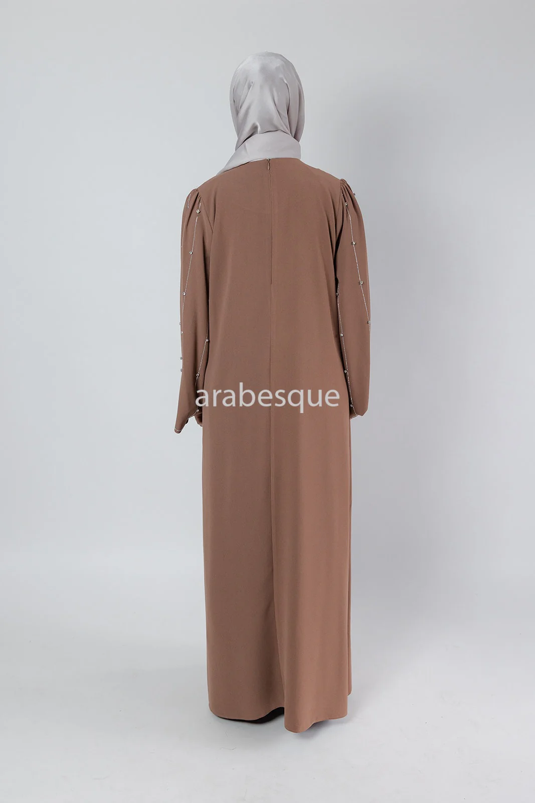 Pastel Brown Closed Abaya – Elegant Stone Work Sleeve Design - Image 7