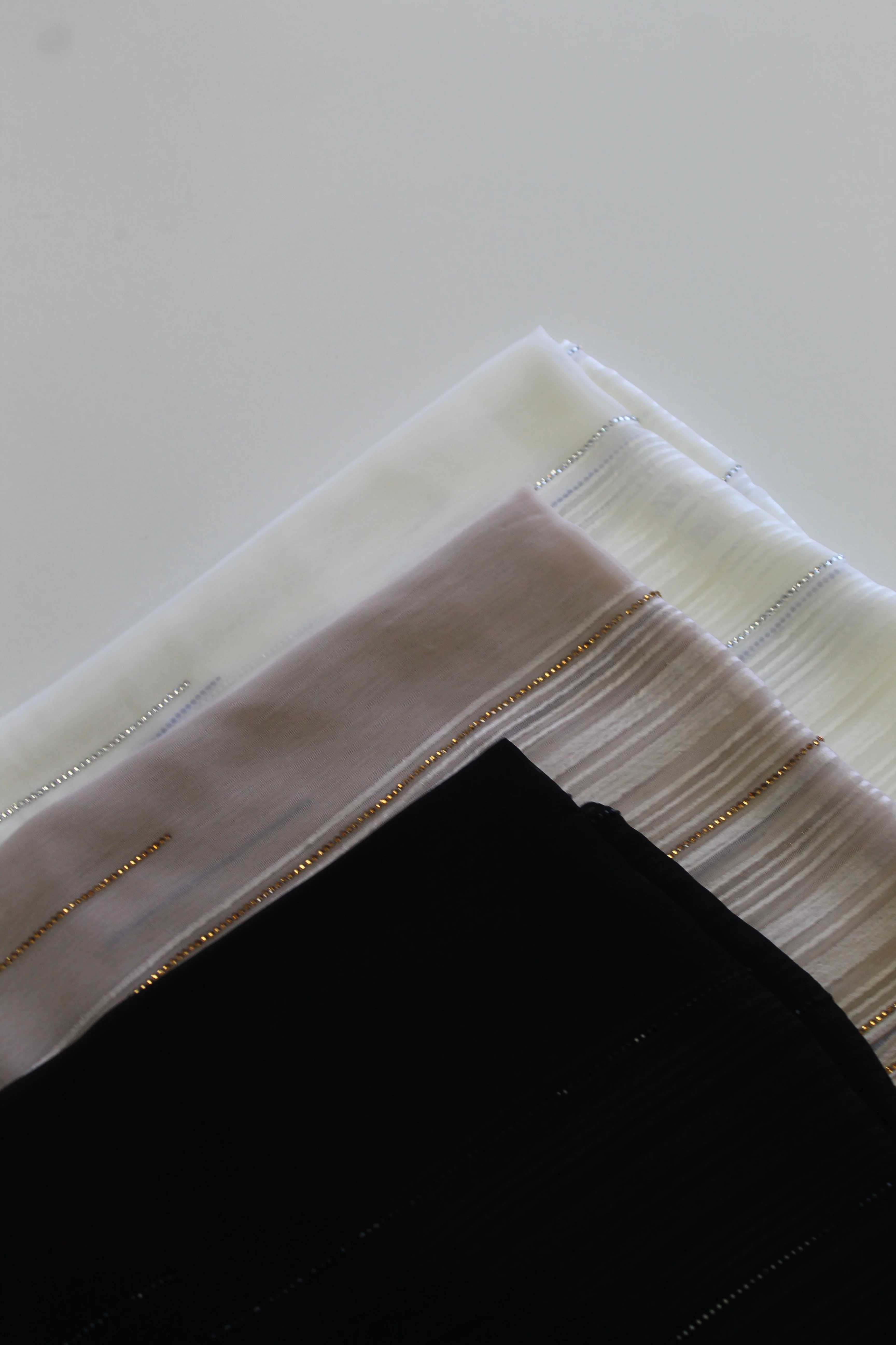Sharif Small Satin Stripe Accents Diamante Long Chiffon Hijab