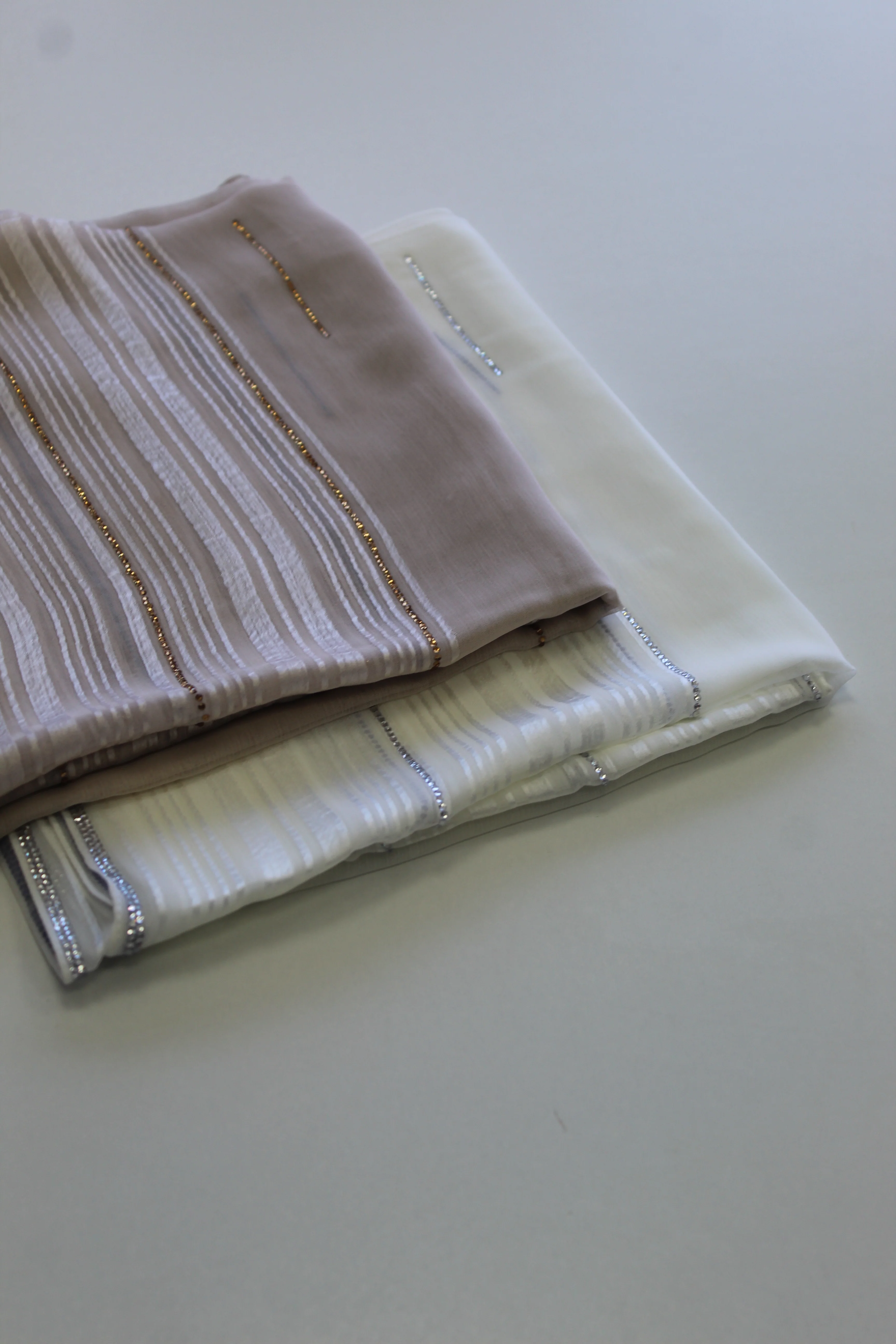 Sharif Small Satin Stripe Accents Diamante Long Chiffon Hijab - Image 2