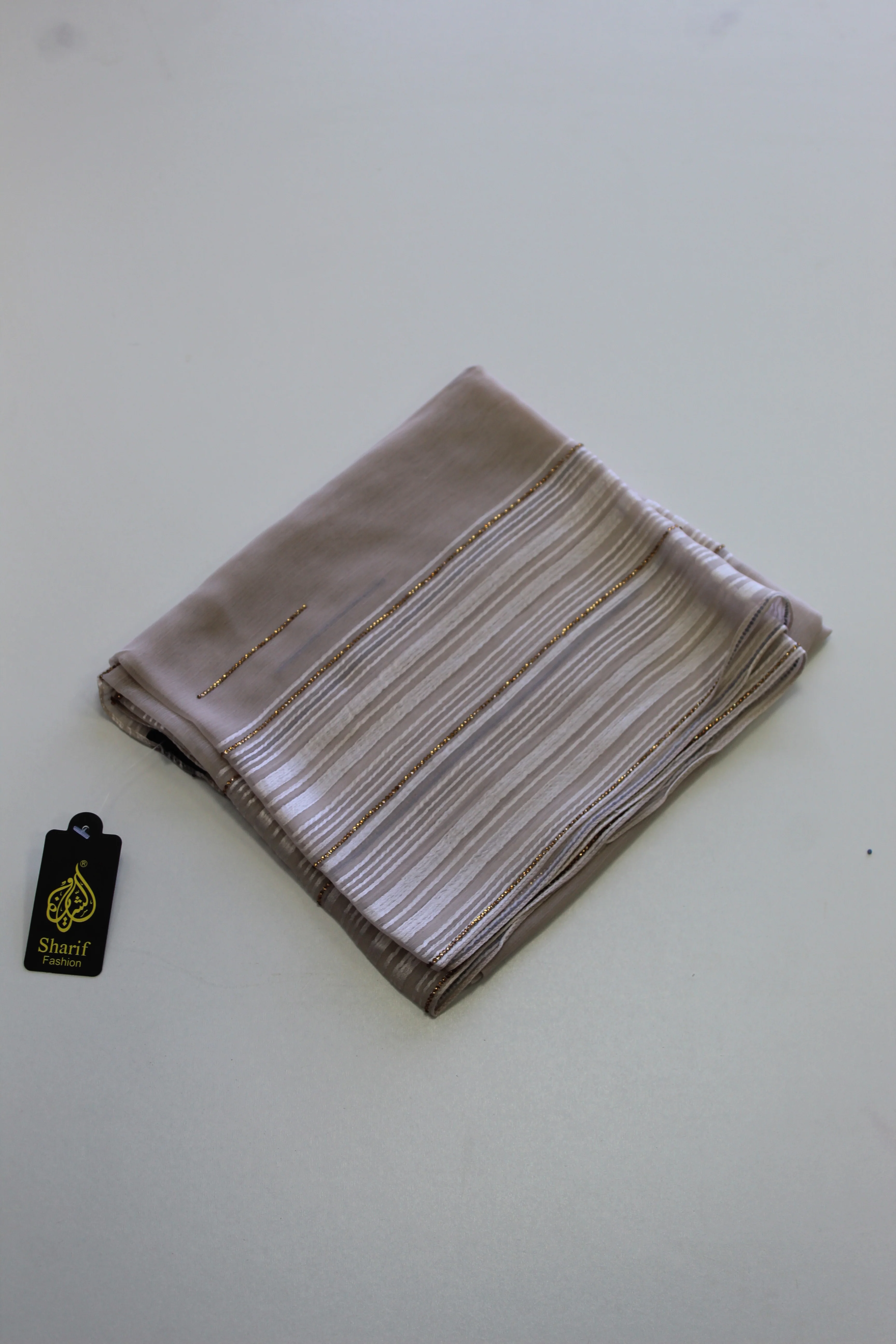 Sharif Small Satin Stripe Accents Diamante Long Chiffon Hijab - Image 3