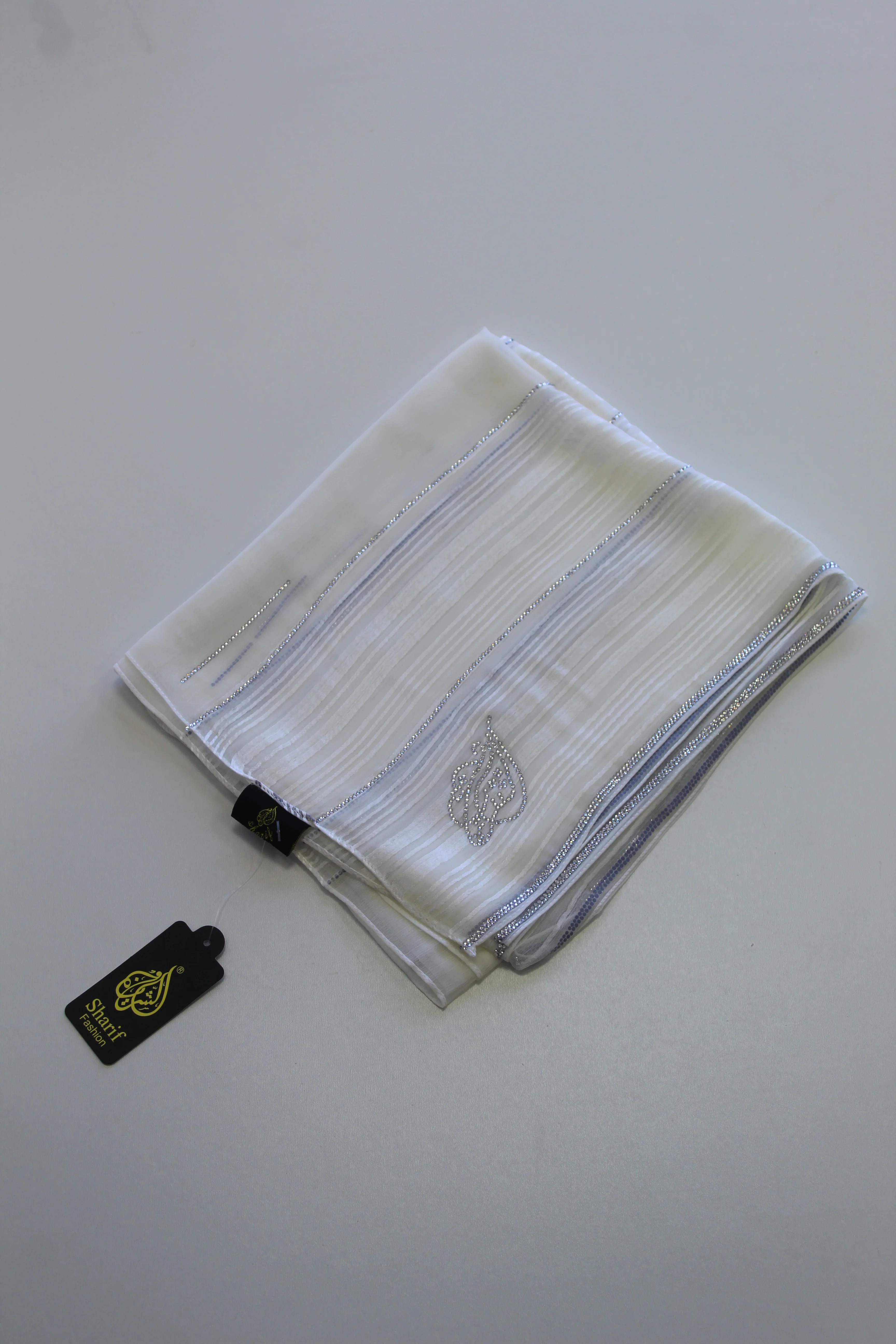 Sharif Small Satin Stripe Accents Diamante Long Chiffon Hijab - Image 5